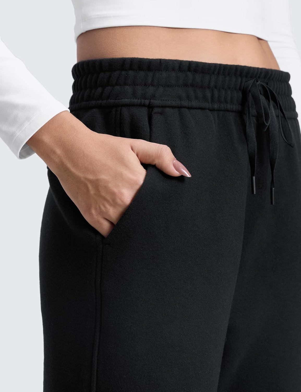 imageCRZ YOGA Cotton Fleece Lined Sweatpants Women 28quot30quot32quot Straight Leg Casual Lounge Pants with Pockets Winter WarmBlack