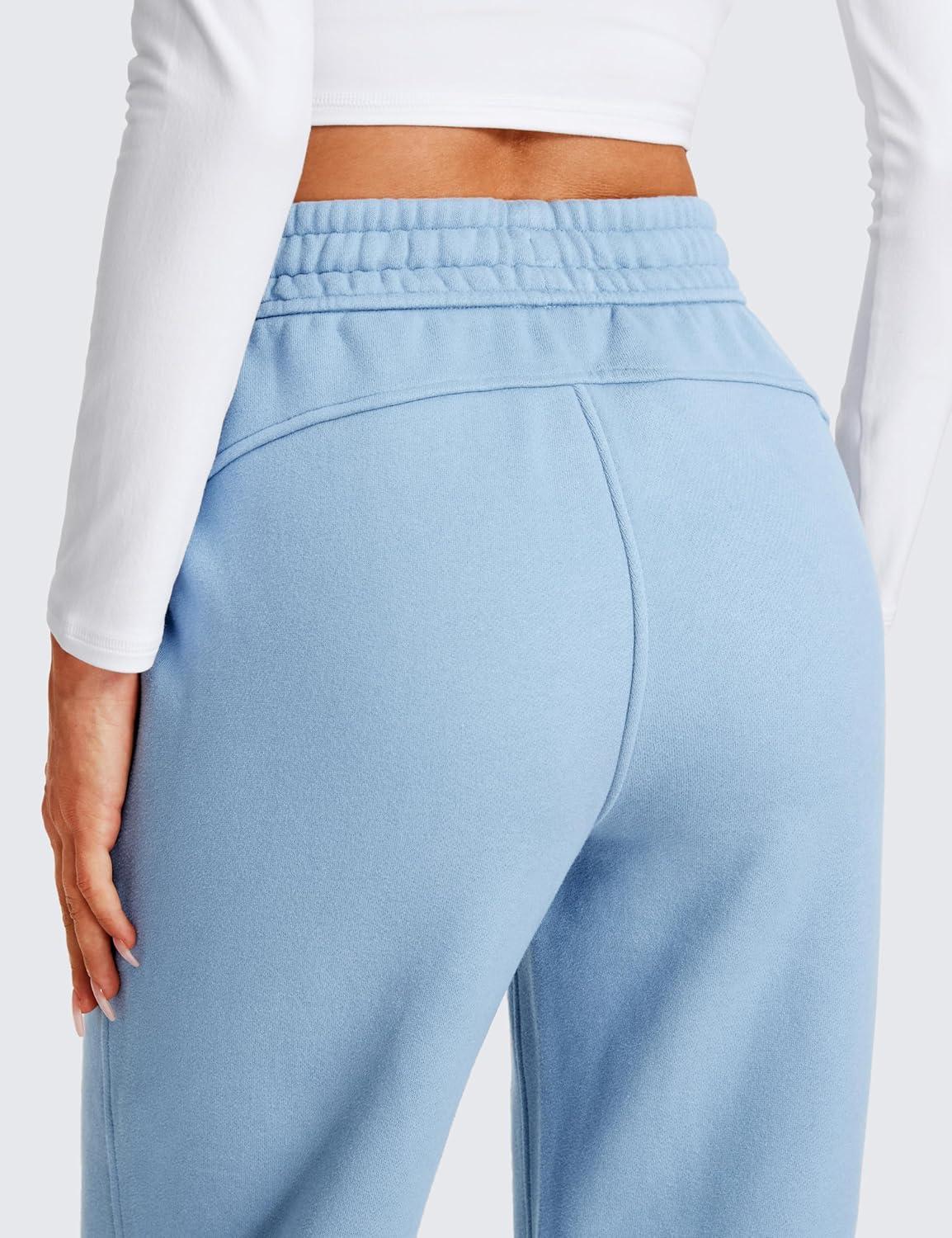 imageCRZ YOGA Cotton Fleece Lined Sweatpants Women 28quot30quot32quot Straight Leg Casual Lounge Pants with Pockets Winter WarmCambric Blue