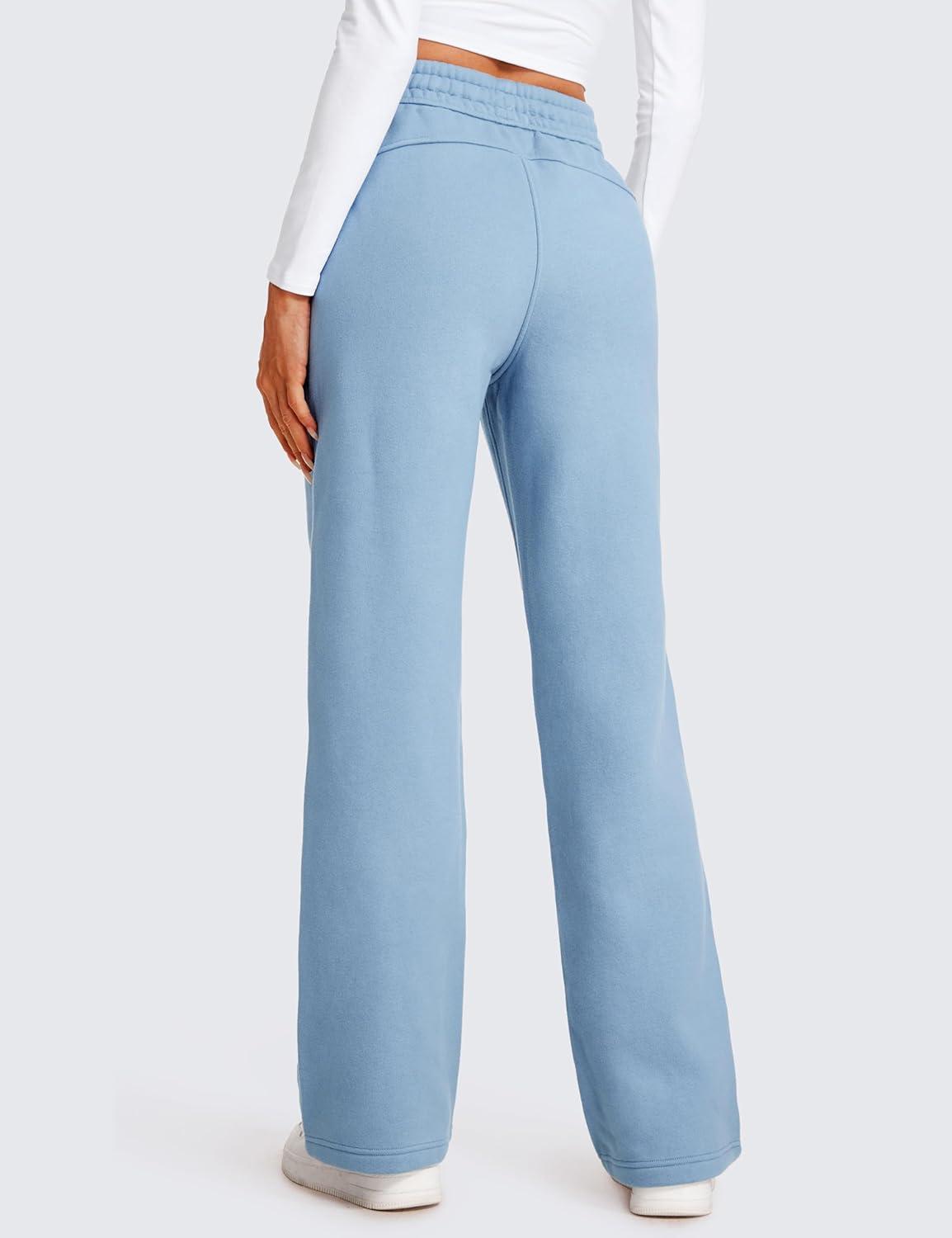 imageCRZ YOGA Cotton Fleece Lined Sweatpants Women 28quot30quot32quot Straight Leg Casual Lounge Pants with Pockets Winter WarmCambric Blue