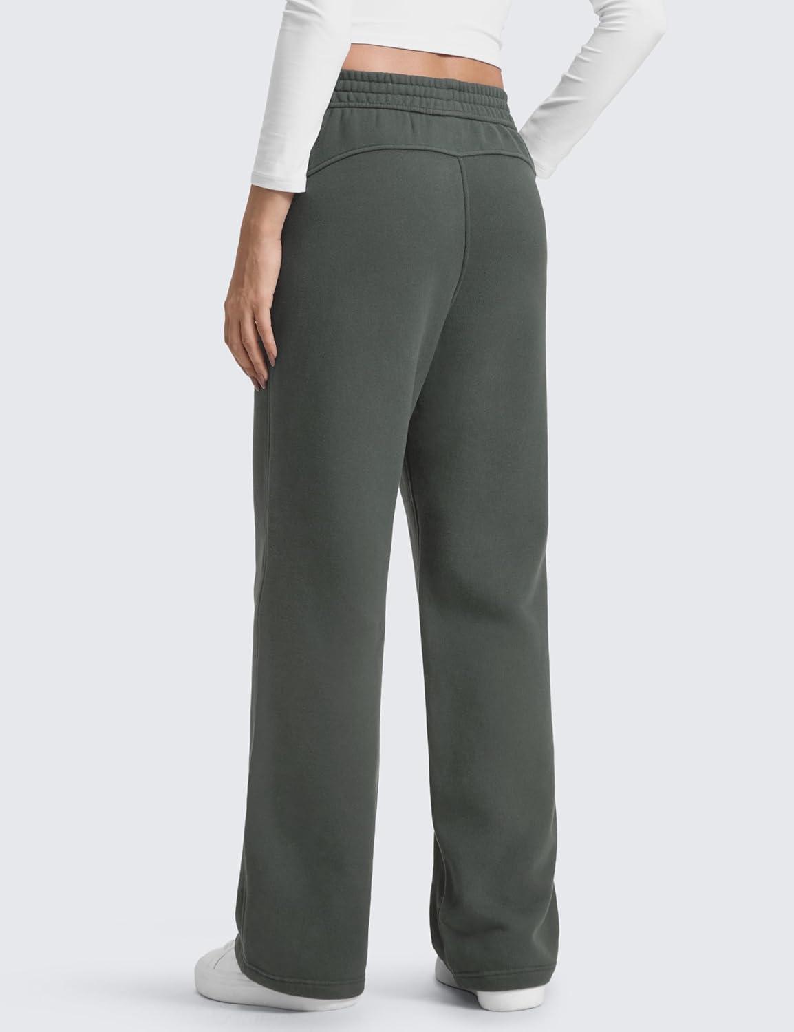 imageCRZ YOGA Cotton Fleece Lined Sweatpants Women 28quot30quot32quot Straight Leg Casual Lounge Pants with Pockets Winter WarmGrey Sage