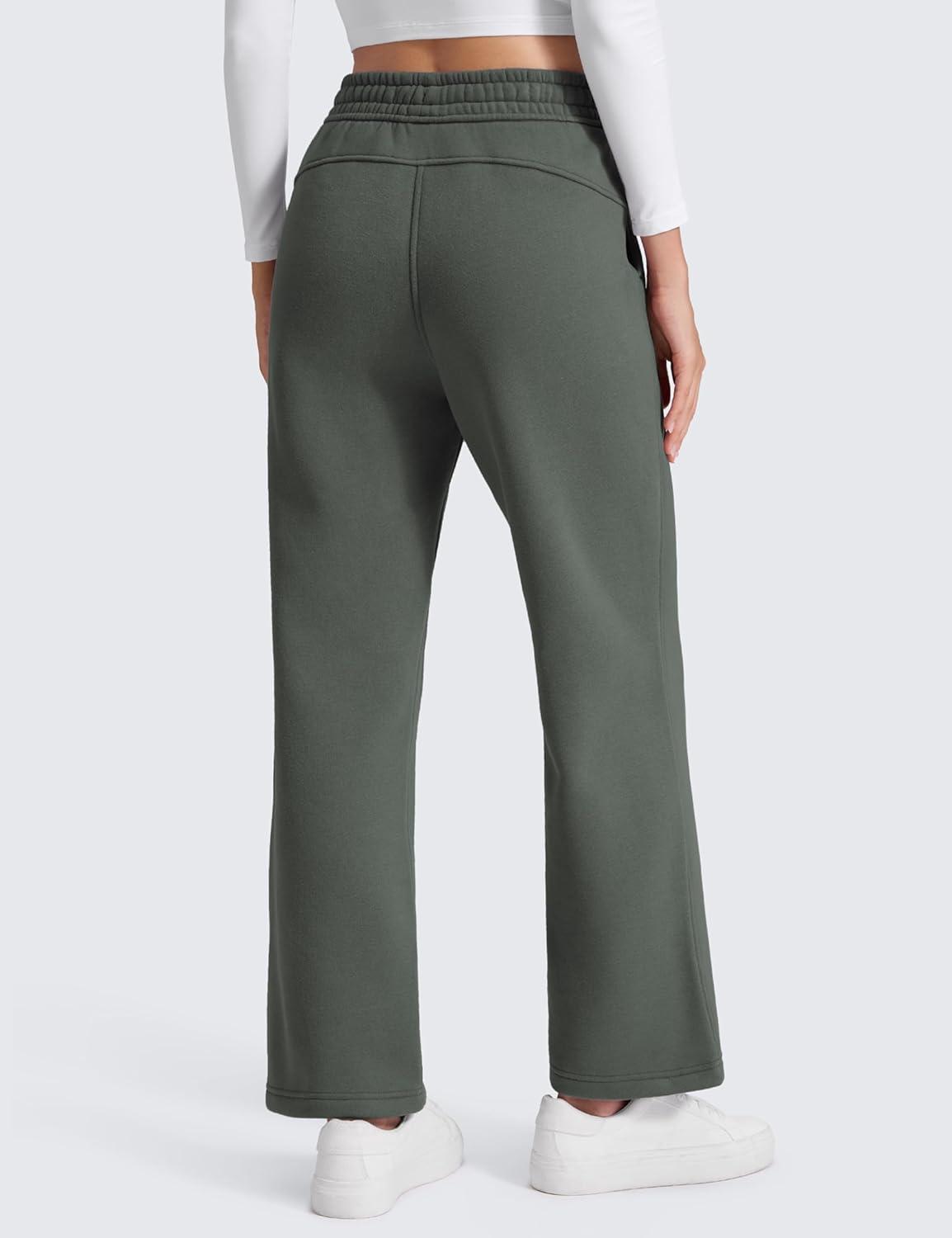 imageCRZ YOGA Cotton Fleece Lined Sweatpants Women 28quot30quot32quot Straight Leg Casual Lounge Pants with Pockets Winter WarmGrey Sage