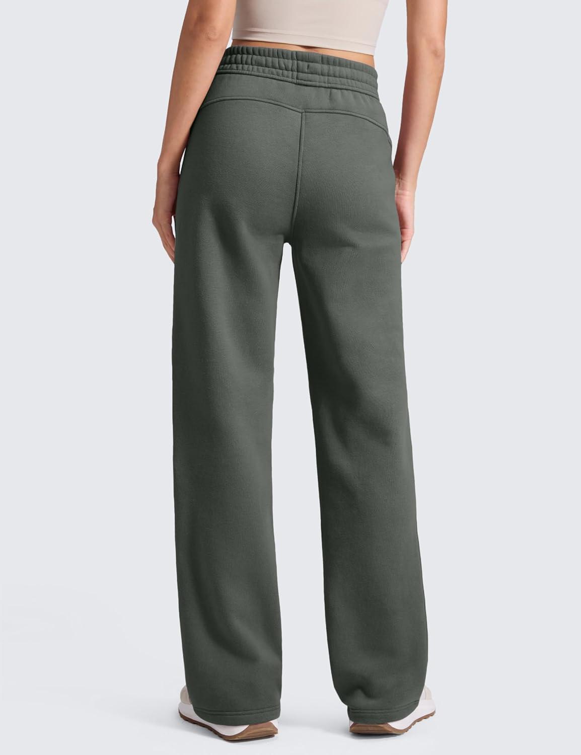 imageCRZ YOGA Cotton Fleece Lined Sweatpants Women 28quot30quot32quot Straight Leg Casual Lounge Pants with Pockets Winter WarmGrey Sage