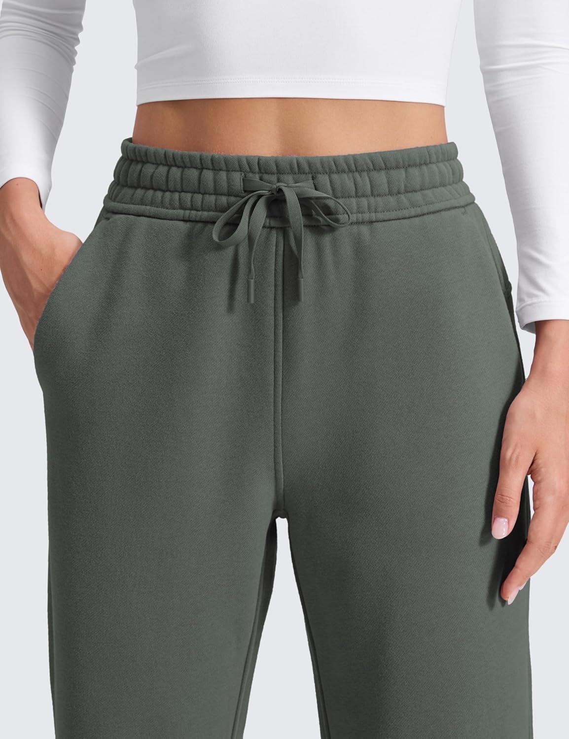 imageCRZ YOGA Cotton Fleece Lined Sweatpants Women 28quot30quot32quot Straight Leg Casual Lounge Pants with Pockets Winter WarmGrey Sage