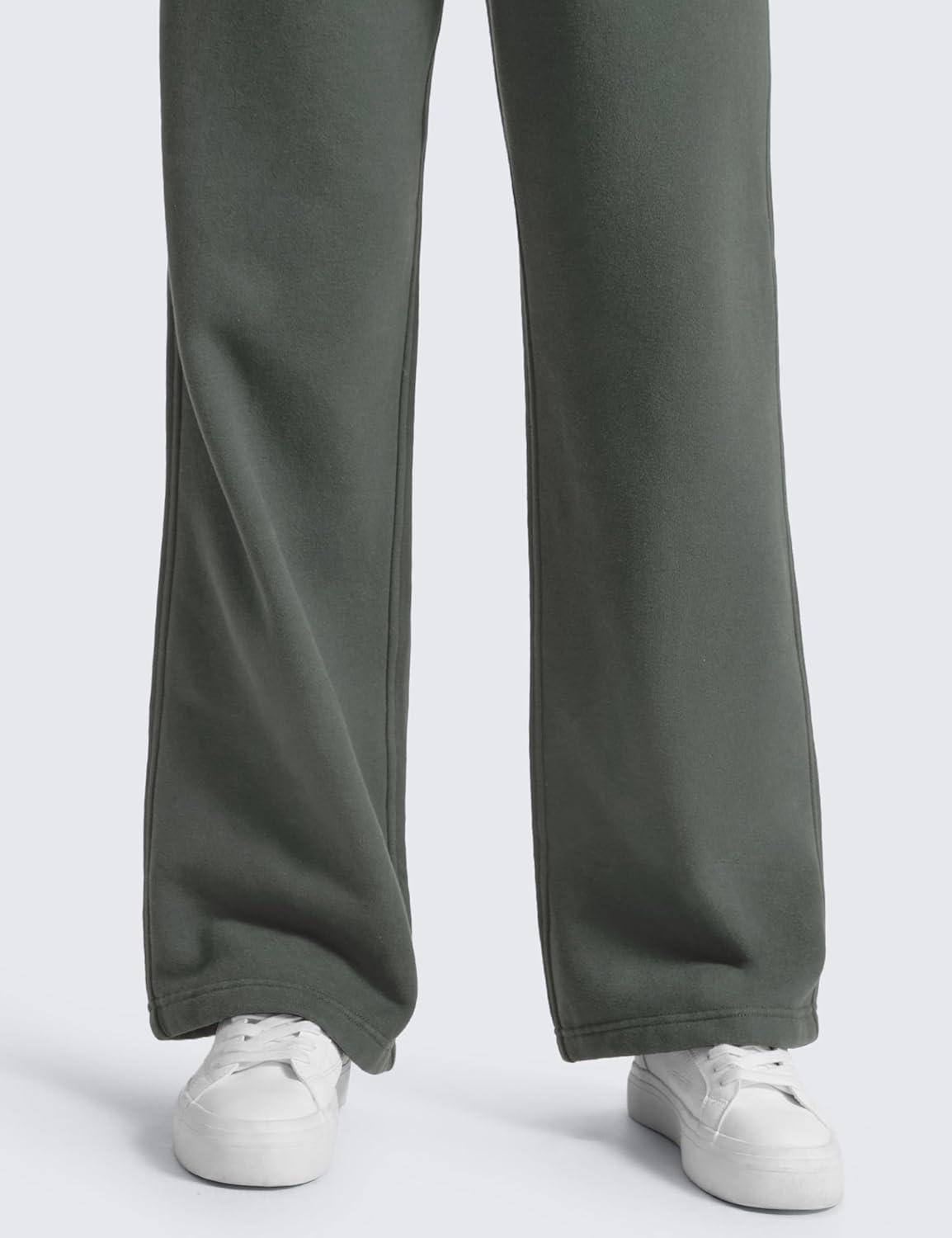 imageCRZ YOGA Cotton Fleece Lined Sweatpants Women 28quot30quot32quot Straight Leg Casual Lounge Pants with Pockets Winter WarmGrey Sage