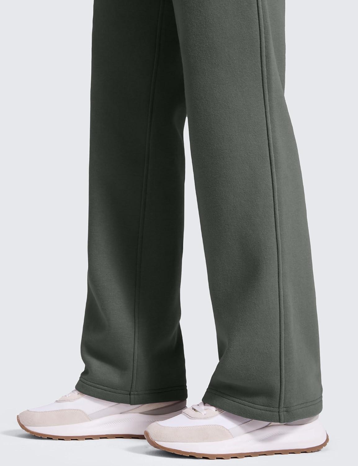 imageCRZ YOGA Cotton Fleece Lined Sweatpants Women 28quot30quot32quot Straight Leg Casual Lounge Pants with Pockets Winter WarmGrey Sage