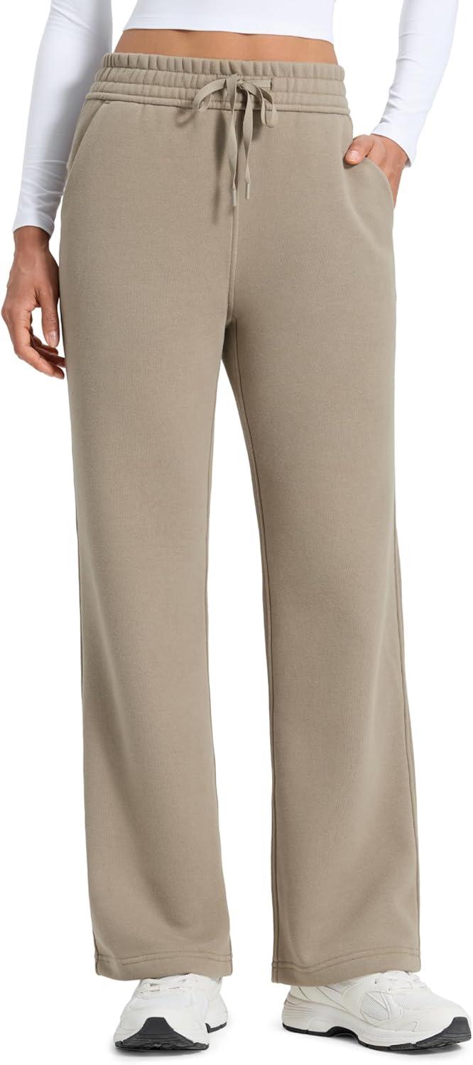 imageCRZ YOGA Cotton Fleece Lined Sweatpants Women 28quot30quot32quot Straight Leg Casual Lounge Pants with Pockets Winter WarmOak