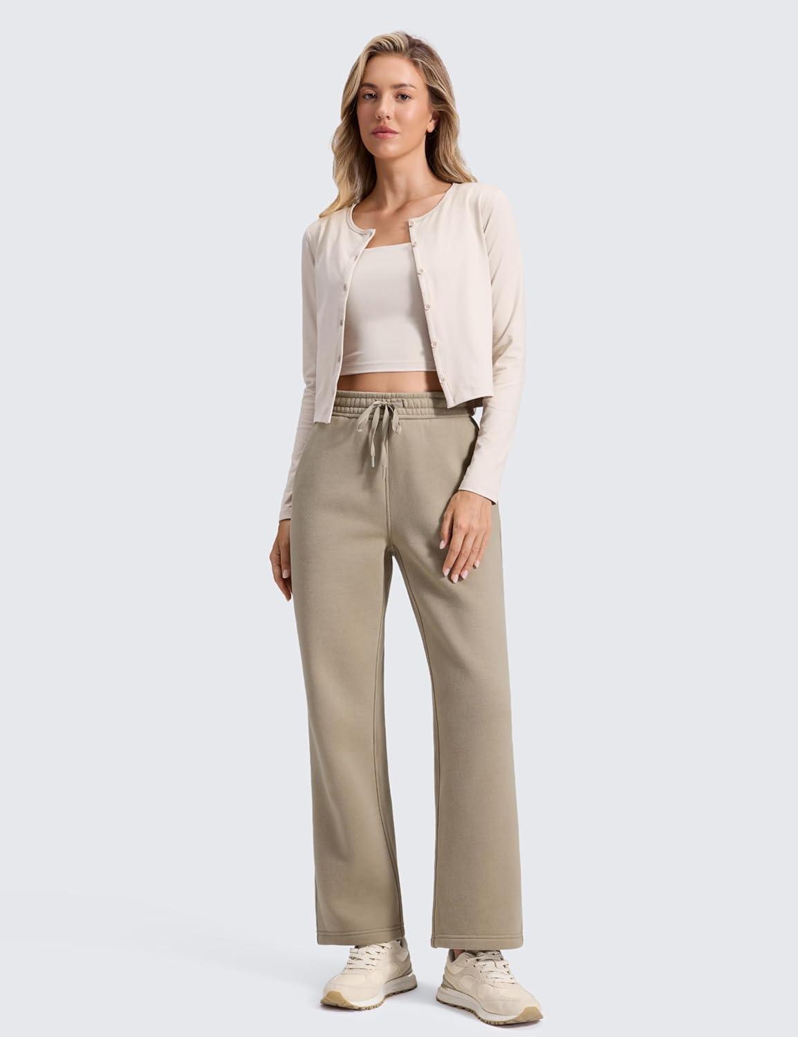 imageCRZ YOGA Cotton Fleece Lined Sweatpants Women 28quot30quot32quot Straight Leg Casual Lounge Pants with Pockets Winter WarmOak