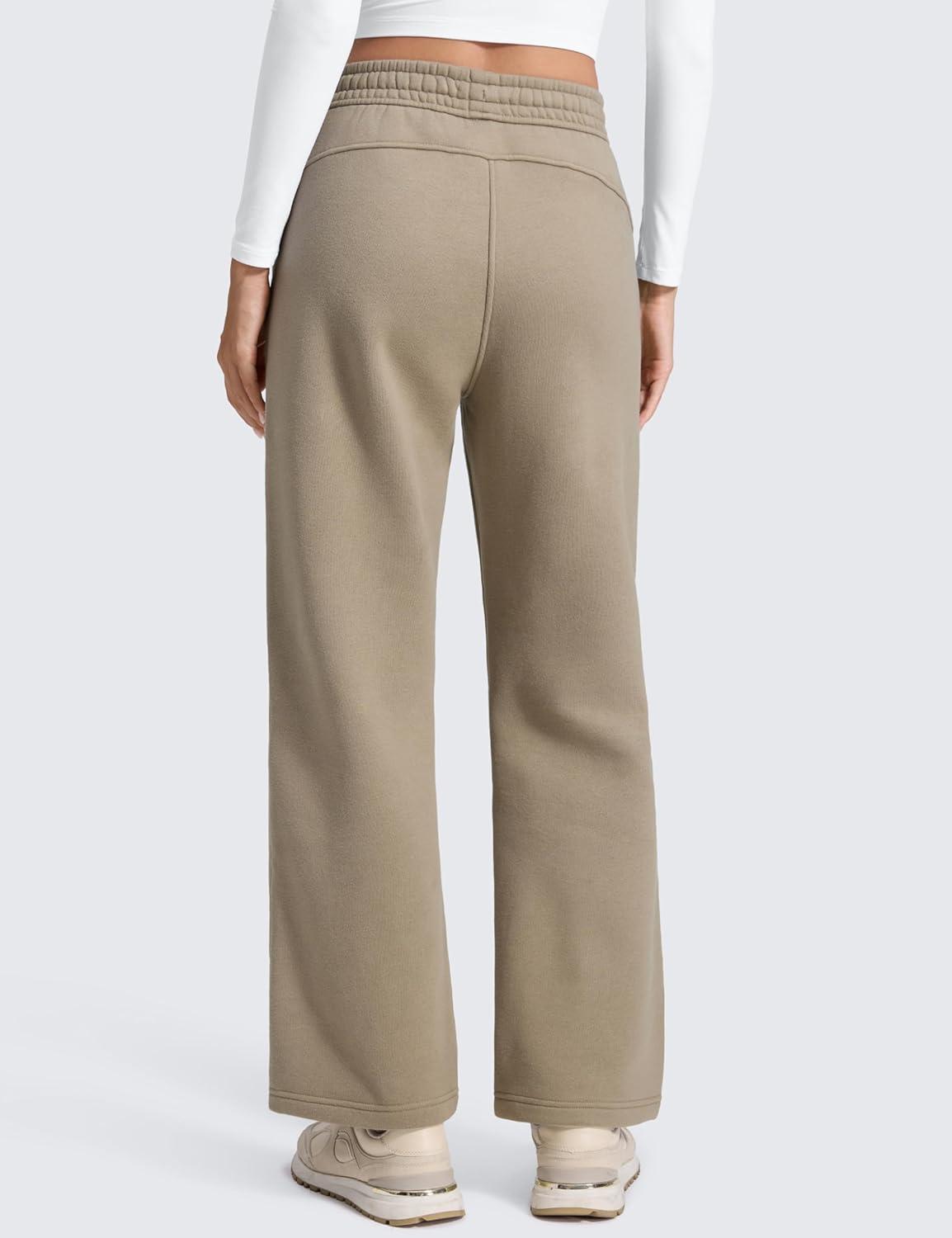 imageCRZ YOGA Cotton Fleece Lined Sweatpants Women 28quot30quot32quot Straight Leg Casual Lounge Pants with Pockets Winter WarmOak