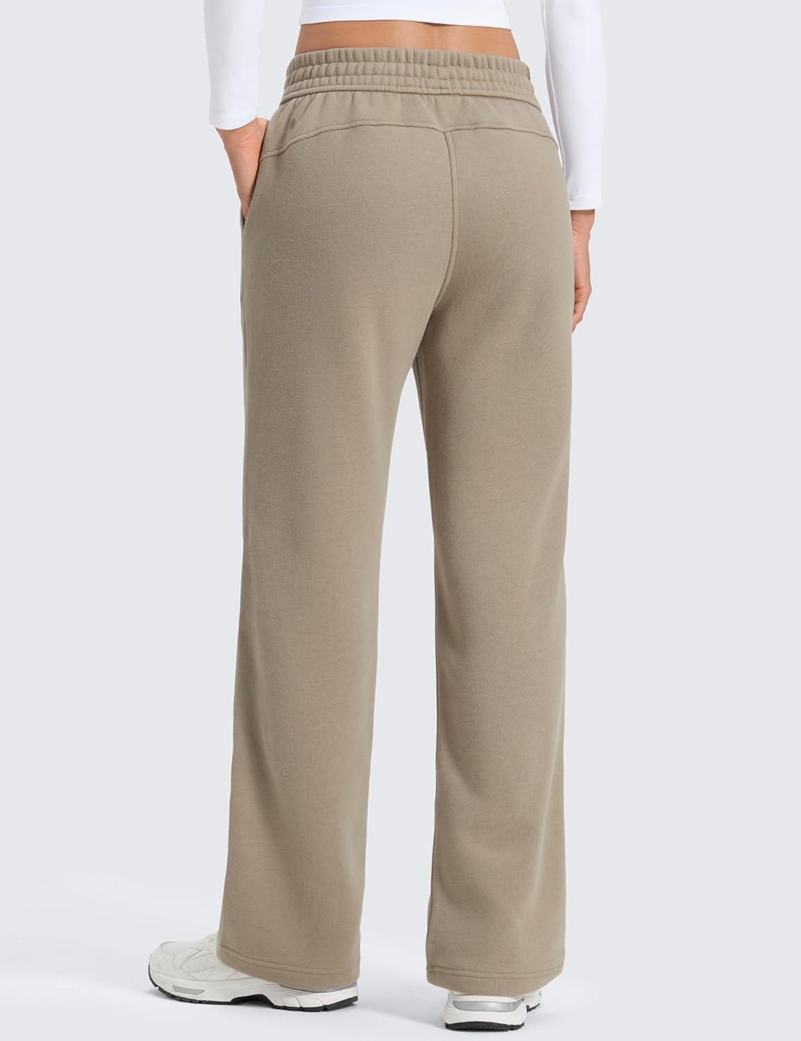 imageCRZ YOGA Cotton Fleece Lined Sweatpants Women 28quot30quot32quot Straight Leg Casual Lounge Pants with Pockets Winter WarmOak