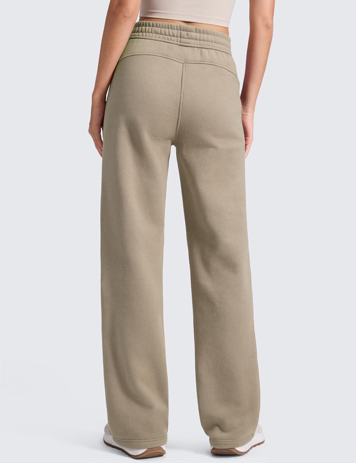 imageCRZ YOGA Cotton Fleece Lined Sweatpants Women 28quot30quot32quot Straight Leg Casual Lounge Pants with Pockets Winter WarmOak