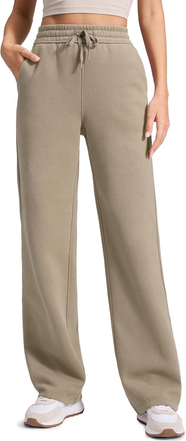 imageCRZ YOGA Cotton Fleece Lined Sweatpants Women 28quot30quot32quot Straight Leg Casual Lounge Pants with Pockets Winter WarmOak