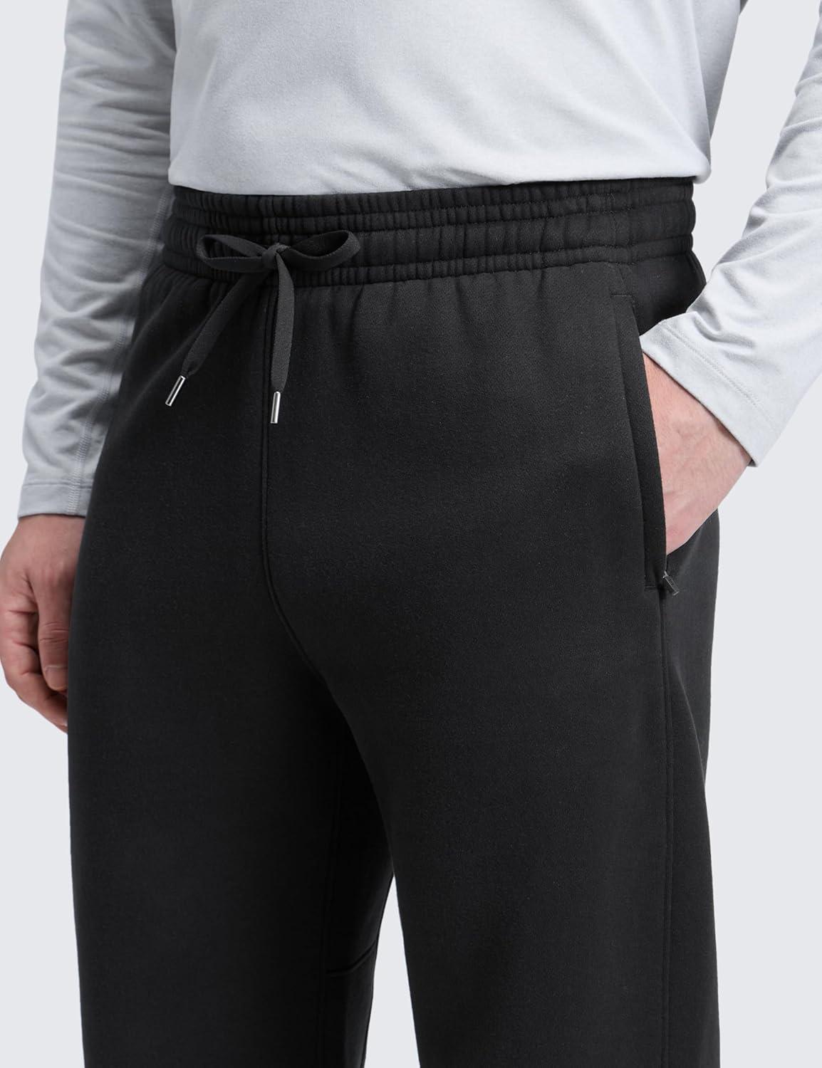 imageCRZ YOGA Cotton Fleece Lined Sweatpants for Men 30quot Classic Fit Casual Lounge Cozy Sweat Pants Joggers with Zipper PocketsBlack