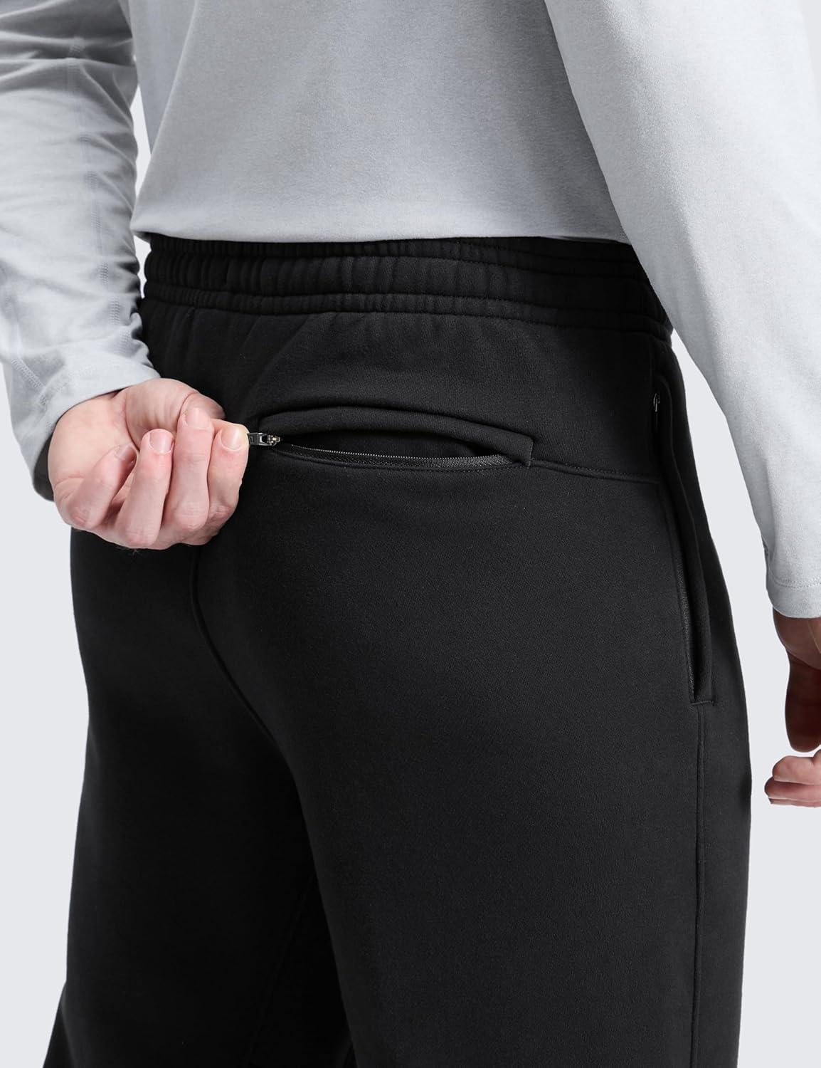 imageCRZ YOGA Cotton Fleece Lined Sweatpants for Men 30quot Classic Fit Casual Lounge Cozy Sweat Pants Joggers with Zipper PocketsBlack