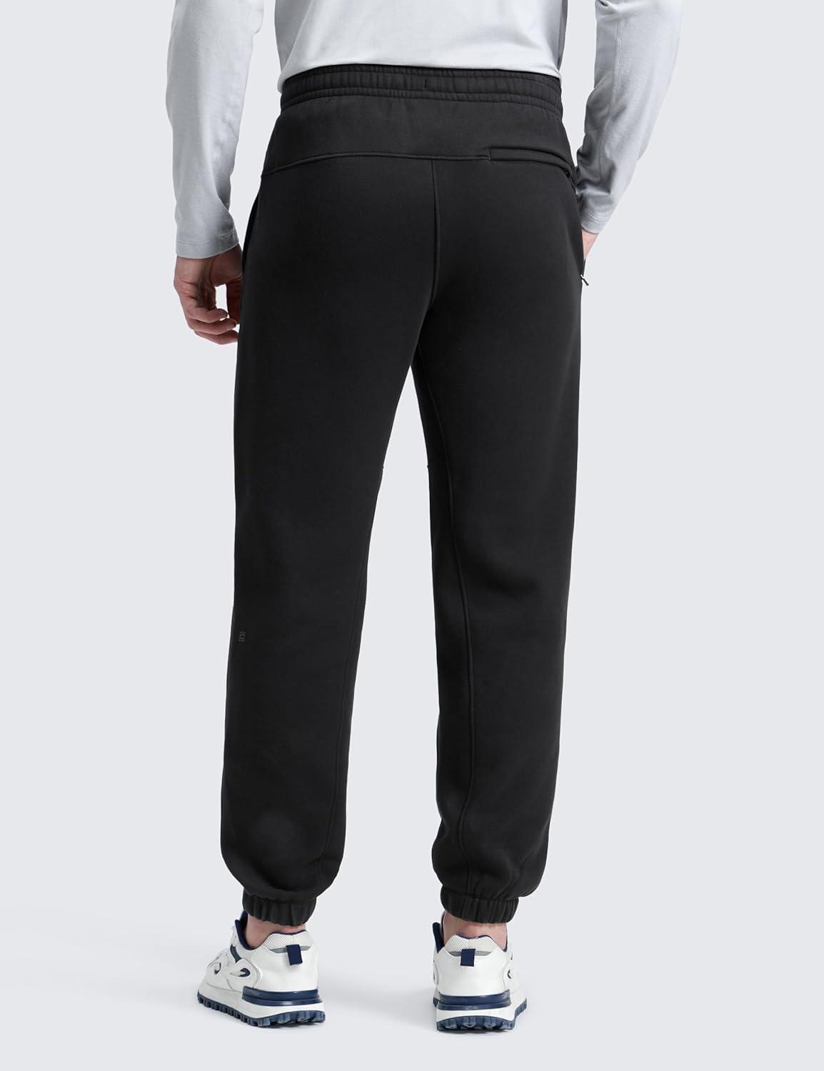 imageCRZ YOGA Cotton Fleece Lined Sweatpants for Men 30quot Classic Fit Casual Lounge Cozy Sweat Pants Joggers with Zipper PocketsBlack