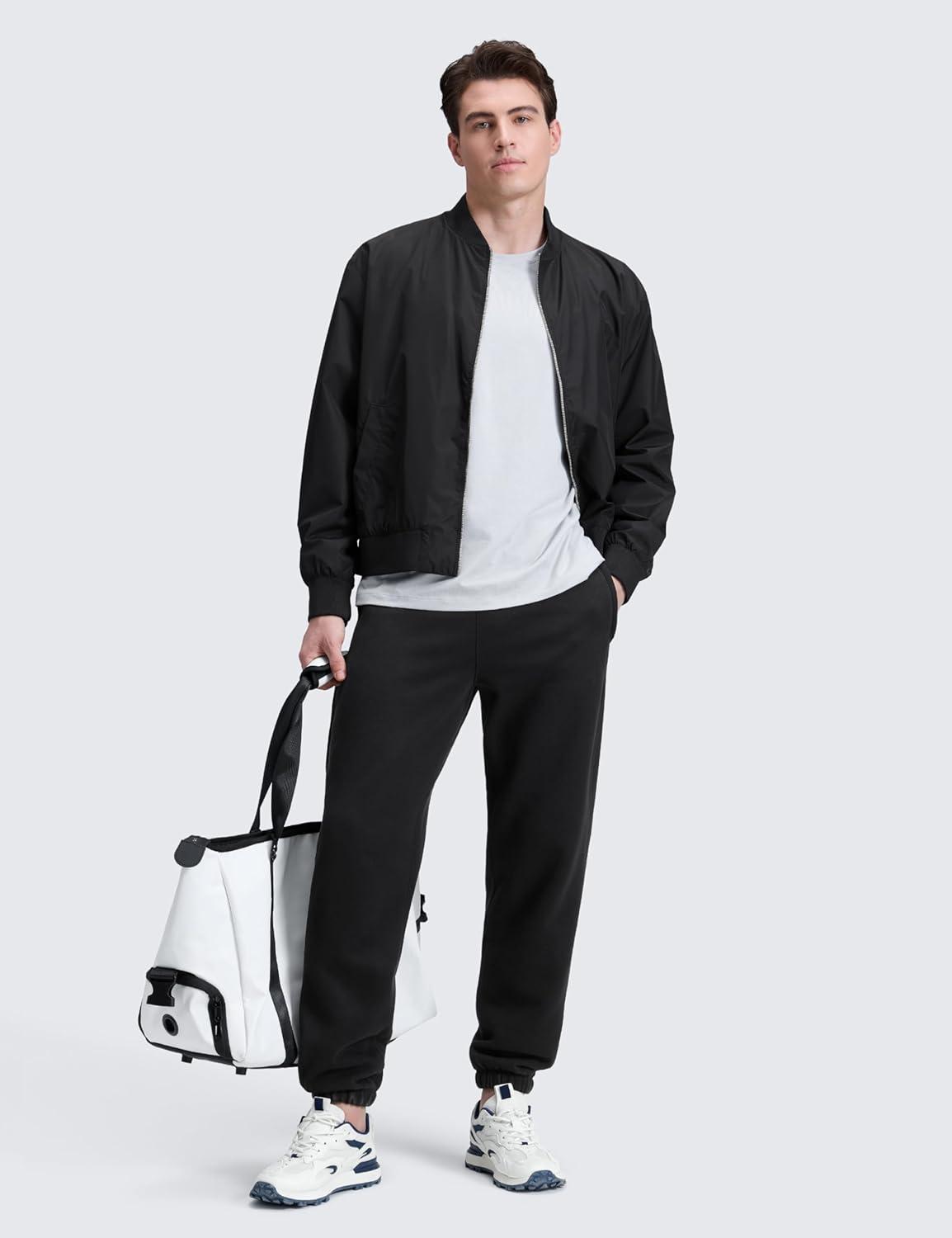 imageCRZ YOGA Cotton Fleece Lined Sweatpants for Men 30quot Classic Fit Casual Lounge Cozy Sweat Pants Joggers with Zipper PocketsBlack