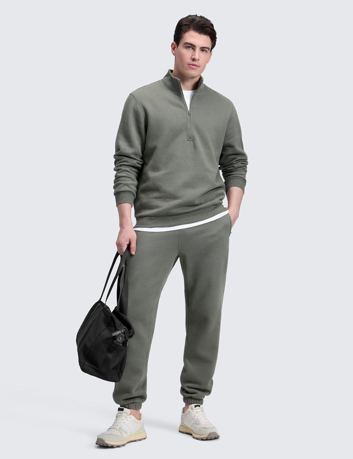 imageCRZ YOGA Cotton Fleece Lined Sweatpants for Men 30quot Classic Fit Casual Lounge Cozy Sweat Pants Joggers with Zipper PocketsGrey Sage