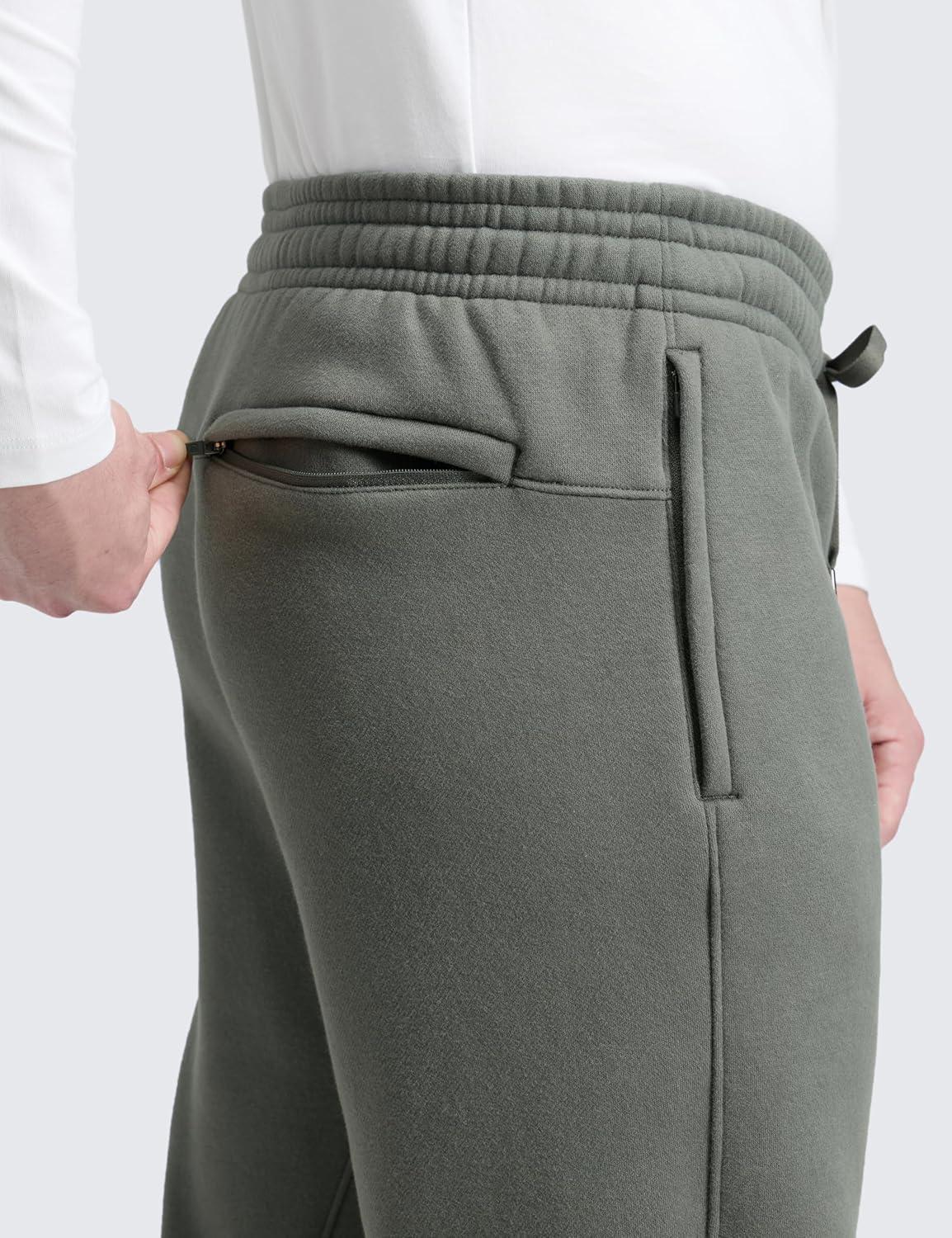 imageCRZ YOGA Cotton Fleece Lined Sweatpants for Men 30quot Classic Fit Casual Lounge Cozy Sweat Pants Joggers with Zipper PocketsGrey Sage