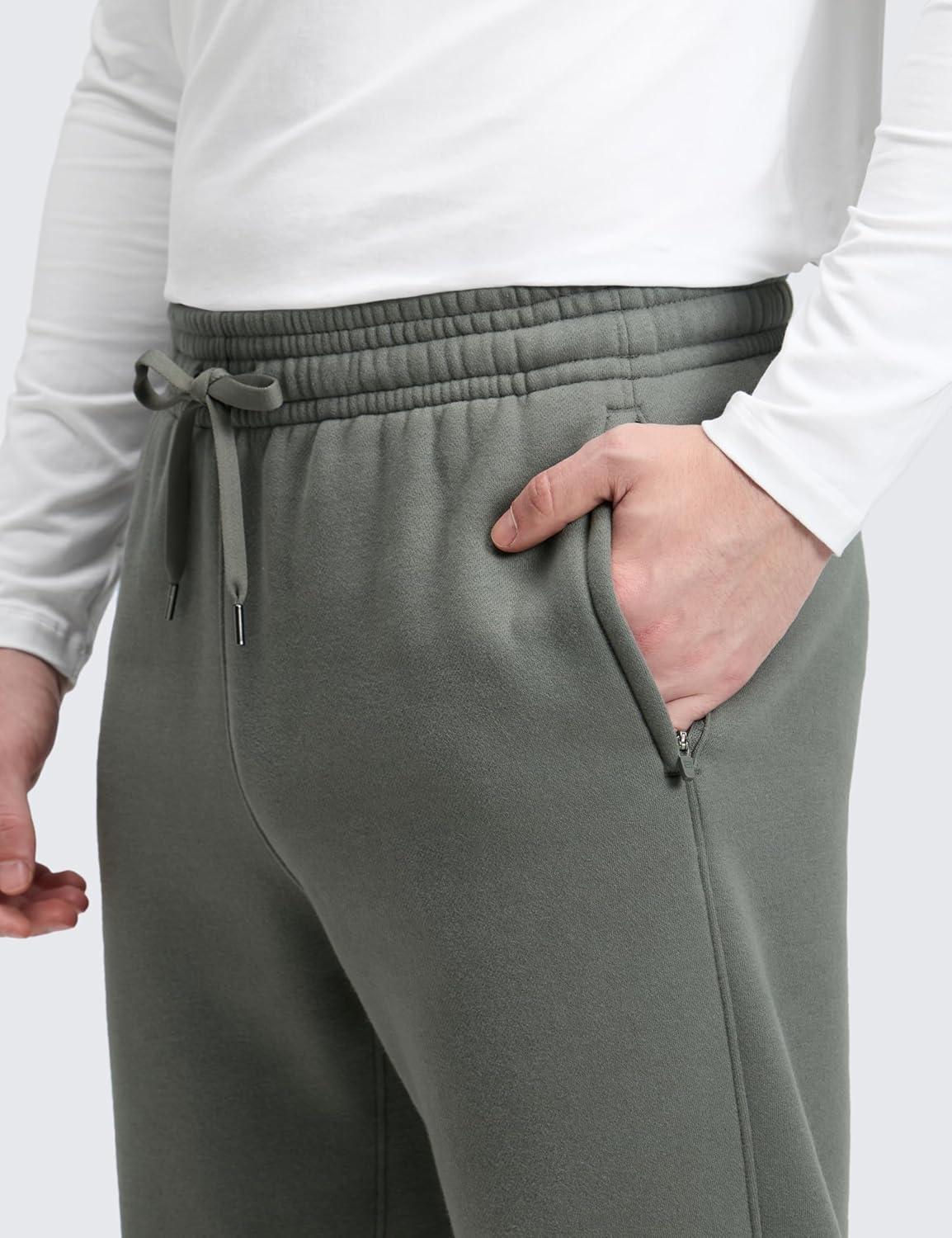 imageCRZ YOGA Cotton Fleece Lined Sweatpants for Men 30quot Classic Fit Casual Lounge Cozy Sweat Pants Joggers with Zipper PocketsGrey Sage