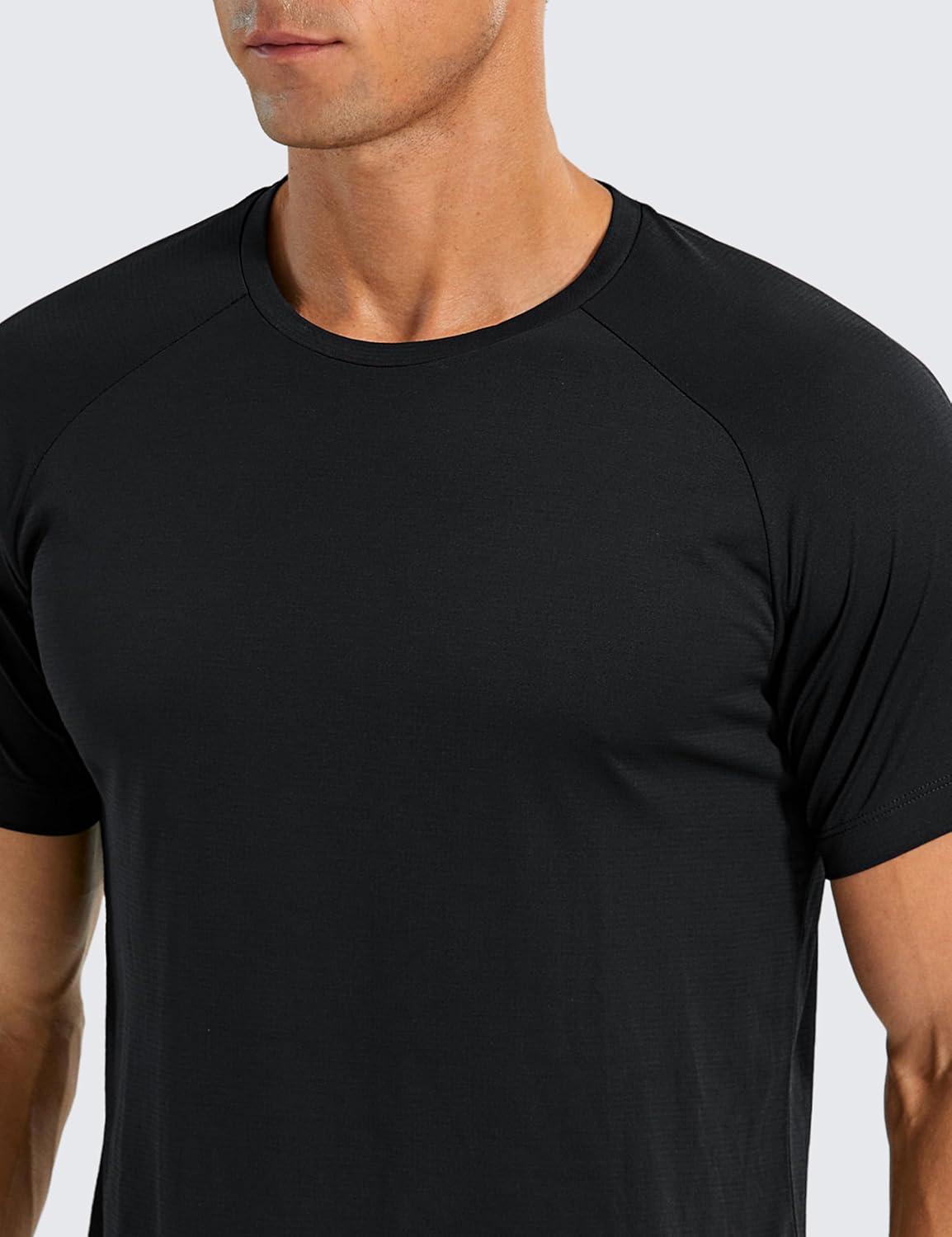 imageCRZ YOGA Crewneck Workout Shirts for Men Quick Dry Running Athletic TShirts Lightweight Basic TopsBlack