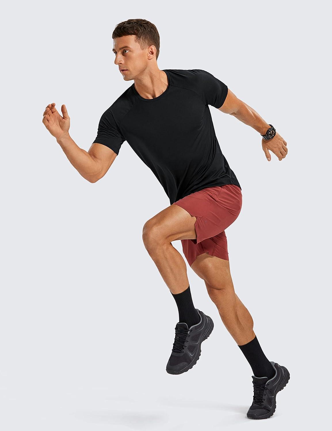 imageCRZ YOGA Crewneck Workout Shirts for Men Quick Dry Running Athletic TShirts Lightweight Basic TopsBlack