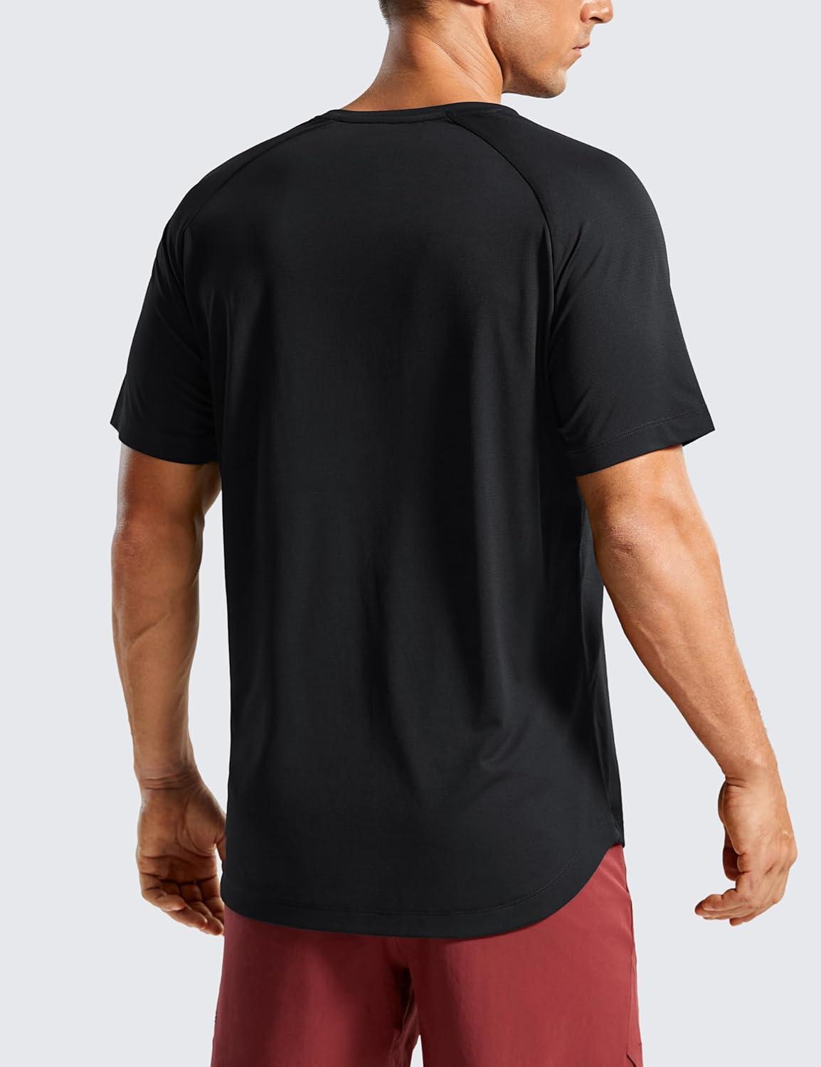 imageCRZ YOGA Crewneck Workout Shirts for Men Quick Dry Running Athletic TShirts Lightweight Basic TopsBlack