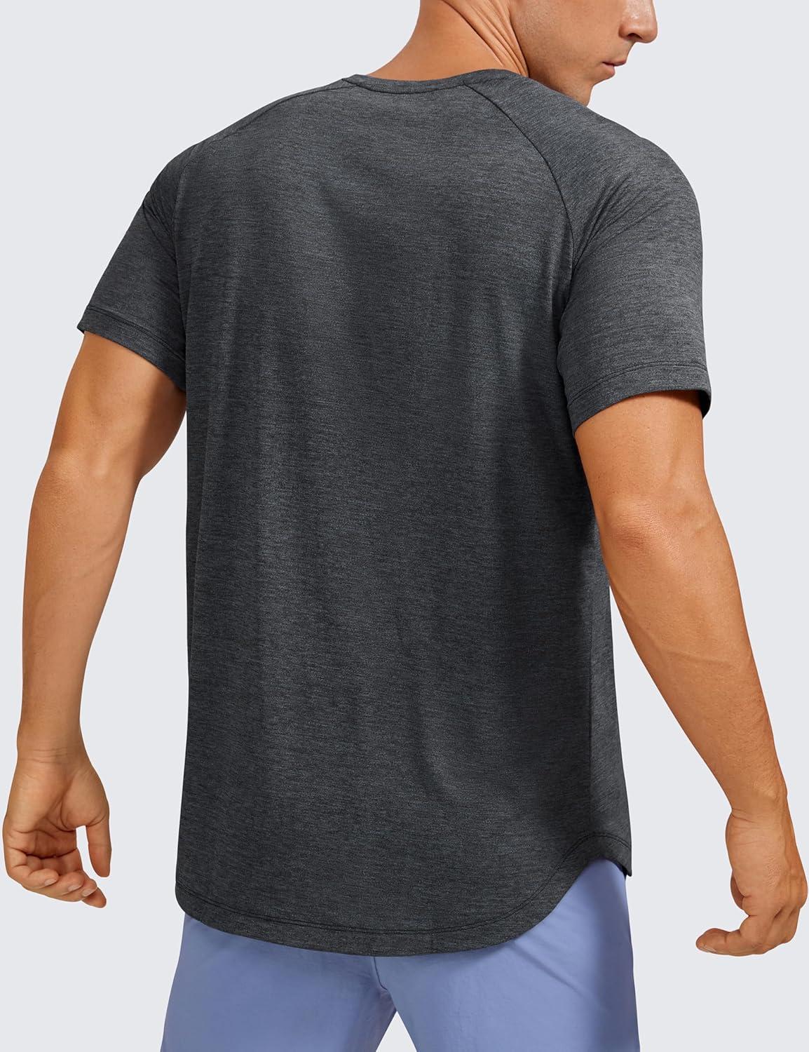 imageCRZ YOGA Crewneck Workout Shirts for Men Quick Dry Running Athletic TShirts Lightweight Basic TopsCarbon Heather