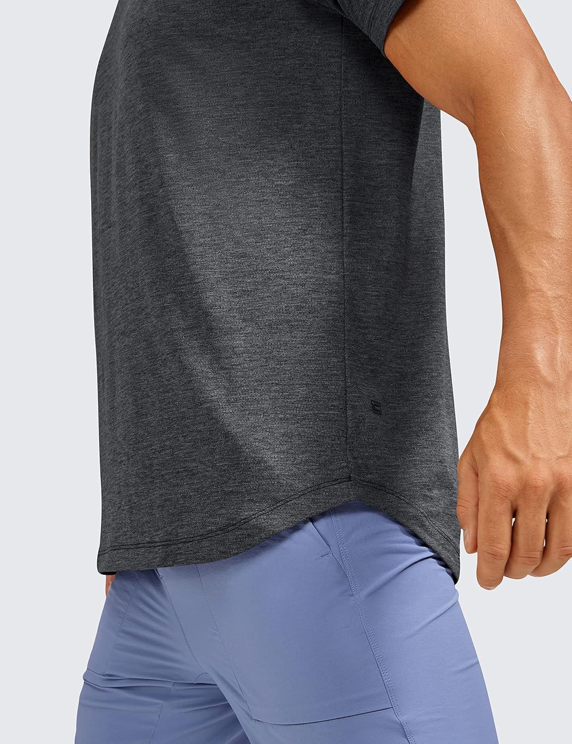 imageCRZ YOGA Crewneck Workout Shirts for Men Quick Dry Running Athletic TShirts Lightweight Basic TopsCarbon Heather