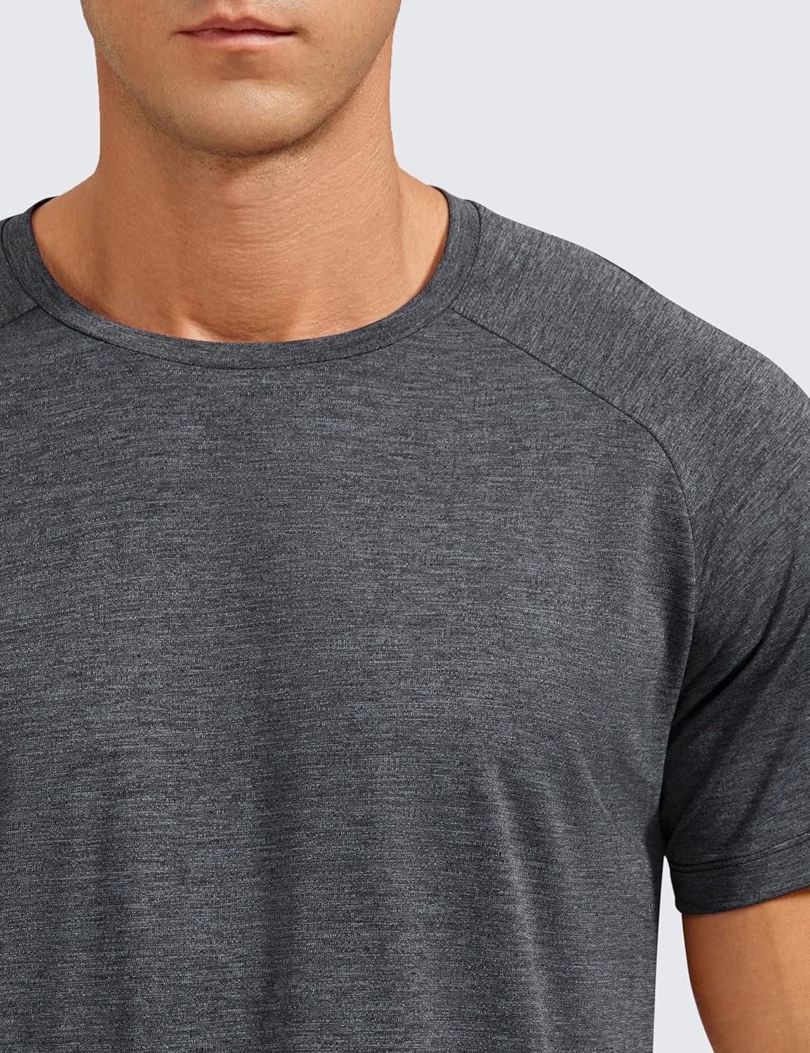 imageCRZ YOGA Crewneck Workout Shirts for Men Quick Dry Running Athletic TShirts Lightweight Basic TopsCarbon Heather