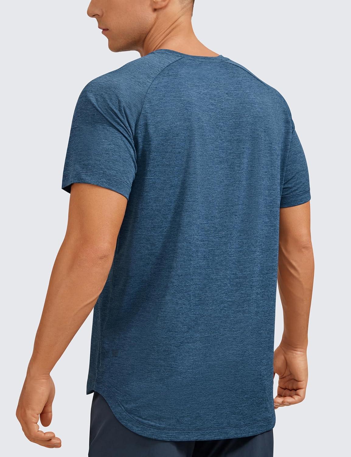 imageCRZ YOGA Crewneck Workout Shirts for Men Quick Dry Running Athletic TShirts Lightweight Basic TopsOcean Blue Heather