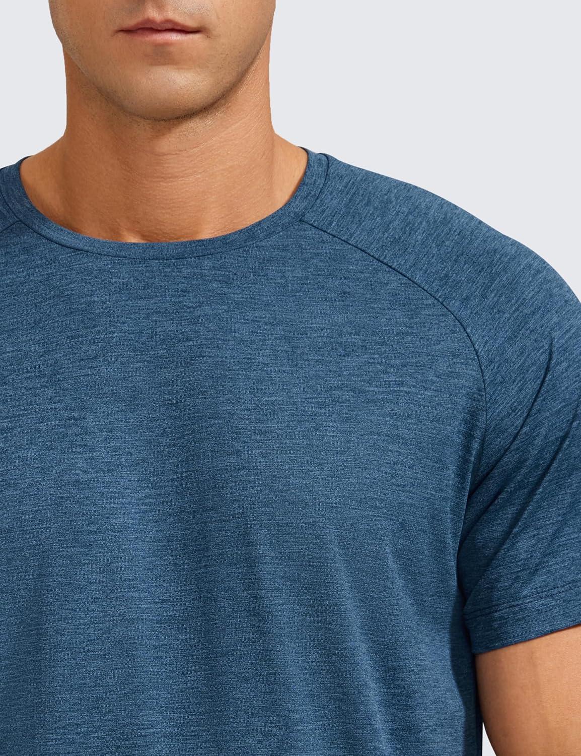 imageCRZ YOGA Crewneck Workout Shirts for Men Quick Dry Running Athletic TShirts Lightweight Basic TopsOcean Blue Heather