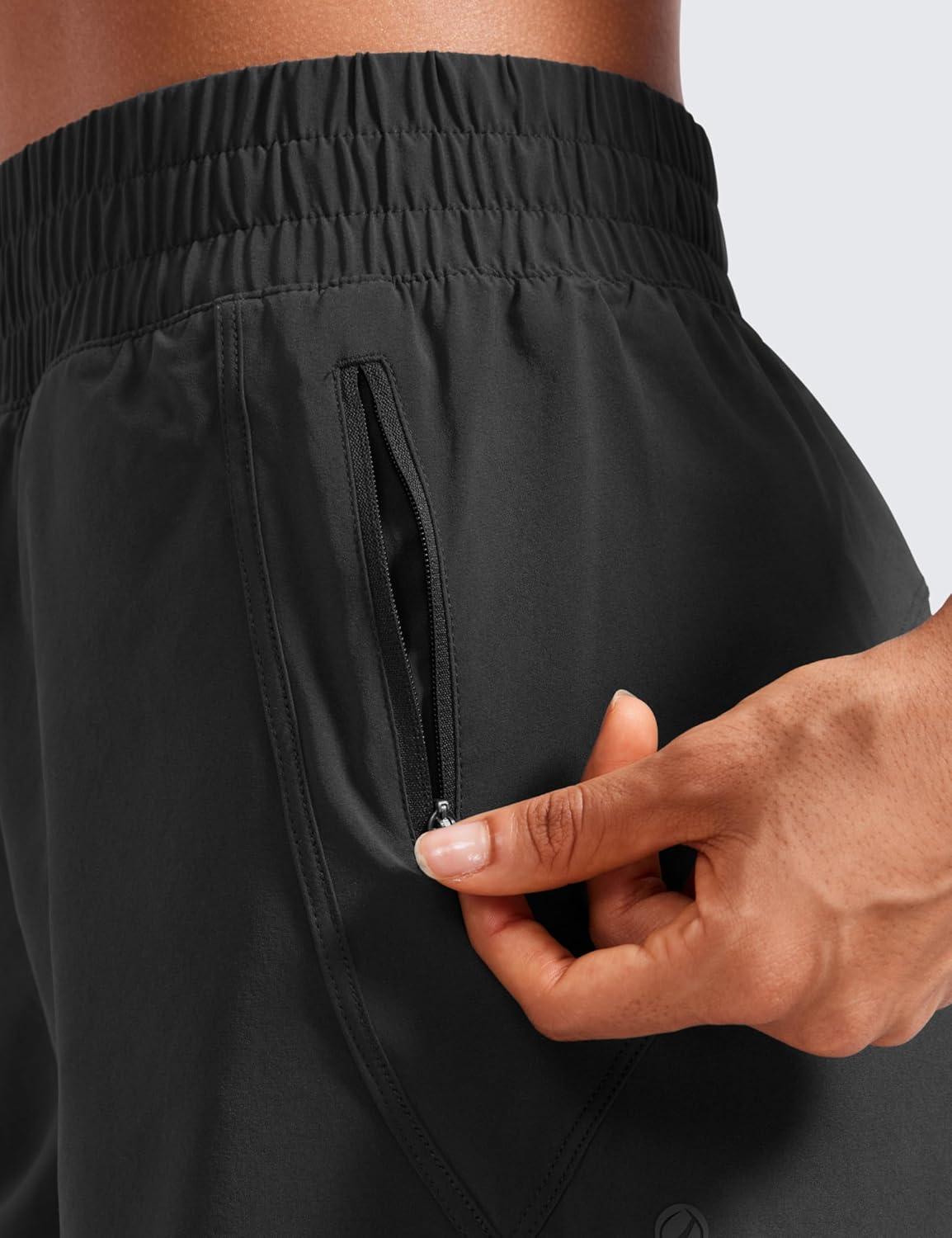 imageCRZ YOGA Dolphin Athletic Shorts for Women 3quot High Waisted Quick Dry for Running Workout Gym Track with Zip PocketBlack