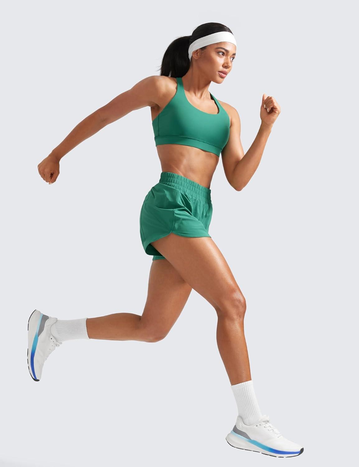 imageCRZ YOGA Dolphin Athletic Shorts for Women 3quot High Waisted Quick Dry for Running Workout Gym Track with Zip PocketCascadia Green