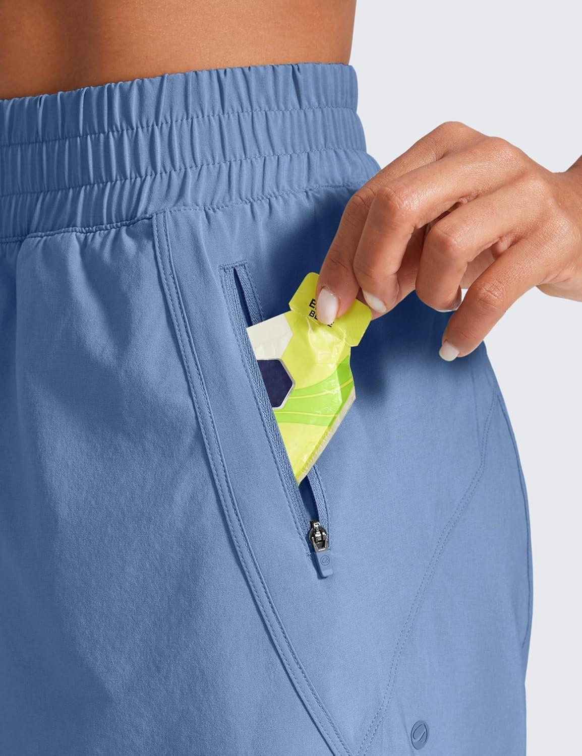 imageCRZ YOGA Dolphin Athletic Shorts for Women 3quot High Waisted Quick Dry for Running Workout Gym Track with Zip PocketOasis Blue