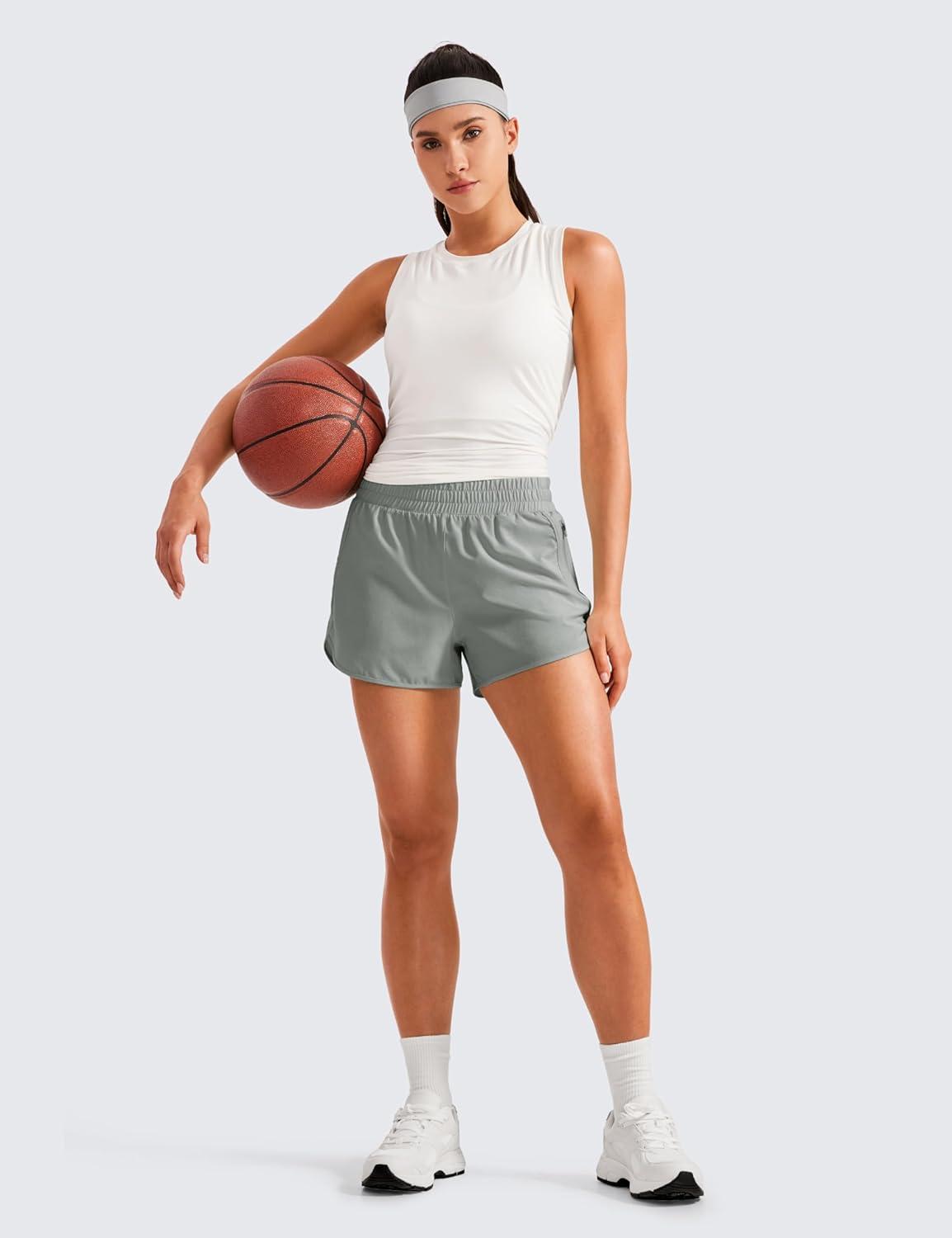 imageCRZ YOGA Dolphin Athletic Shorts for Women 3quot High Waisted Quick Dry for Running Workout Gym Track with Zip PocketSterling