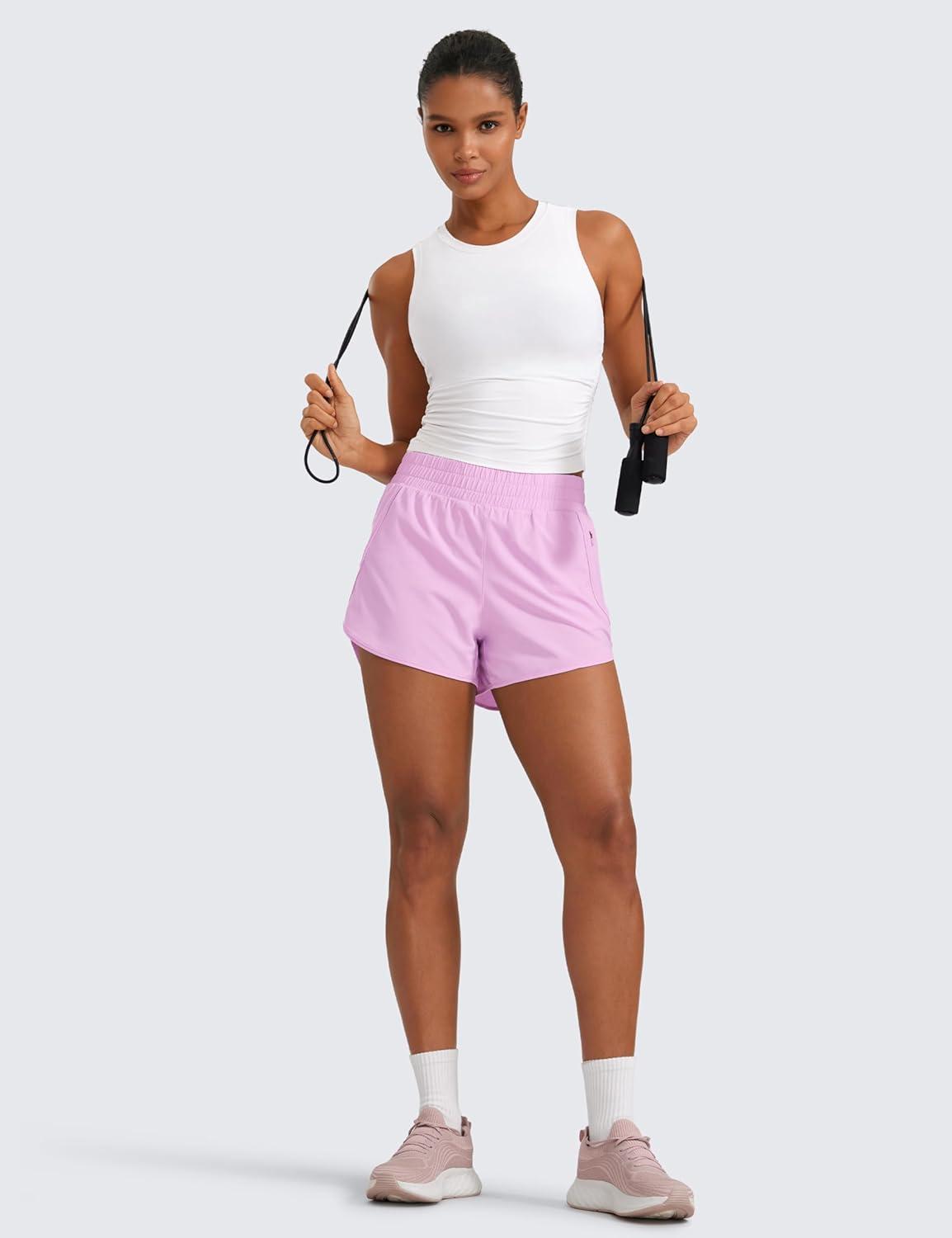 imageCRZ YOGA Dolphin Athletic Shorts for Women 3quot High Waisted Quick Dry for Running Workout Gym Track with Zip PocketVita Pink