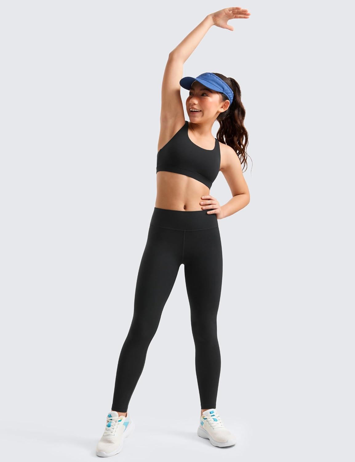 imageCRZ YOGA Girls Butterluxe Full Length Yoga Leggings Athletic Sports Casual Pants High Waist Tights Kids TeenBlack