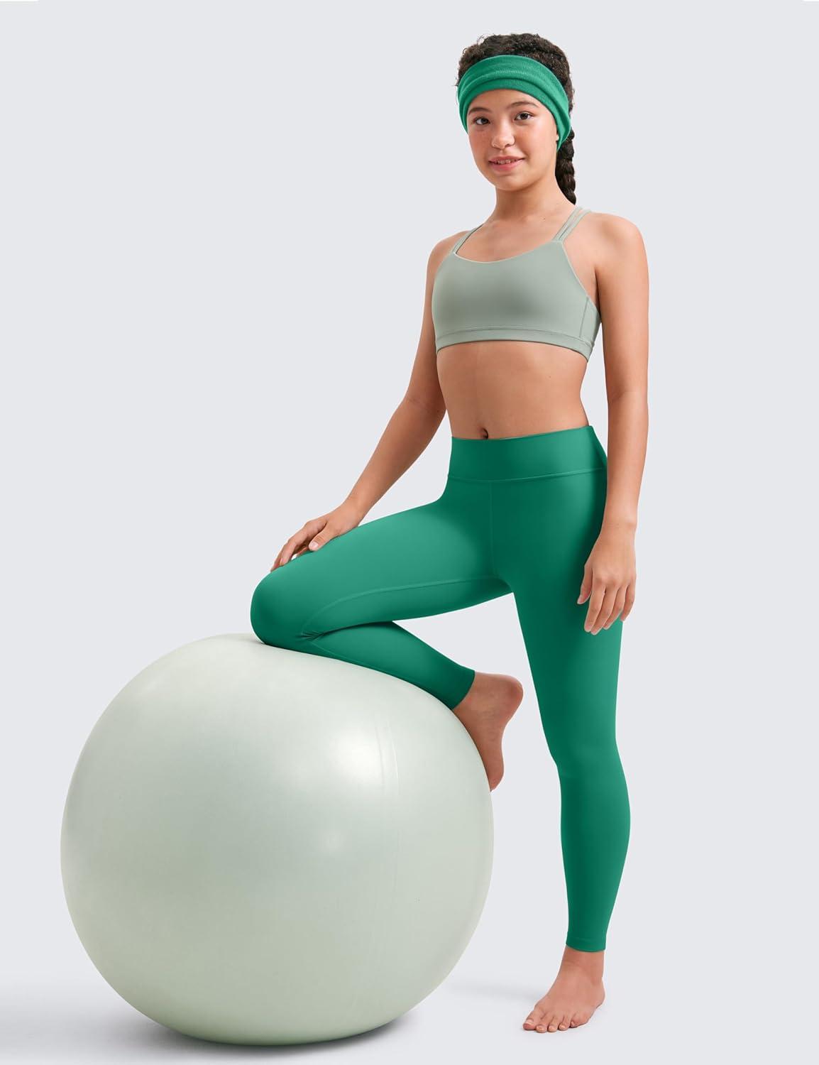 imageCRZ YOGA Girls Butterluxe Full Length Yoga Leggings Athletic Sports Casual Pants High Waist Tights Kids TeenCascadia Green