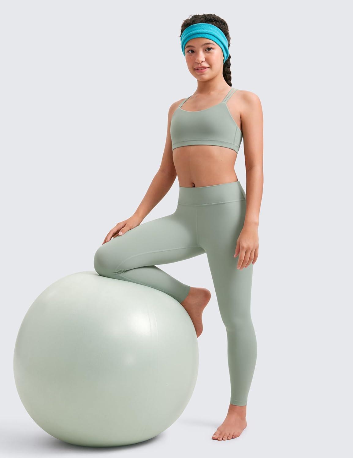 imageCRZ YOGA Girls Butterluxe Full Length Yoga Leggings Athletic Sports Casual Pants High Waist Tights Kids TeenGreen Palm Court