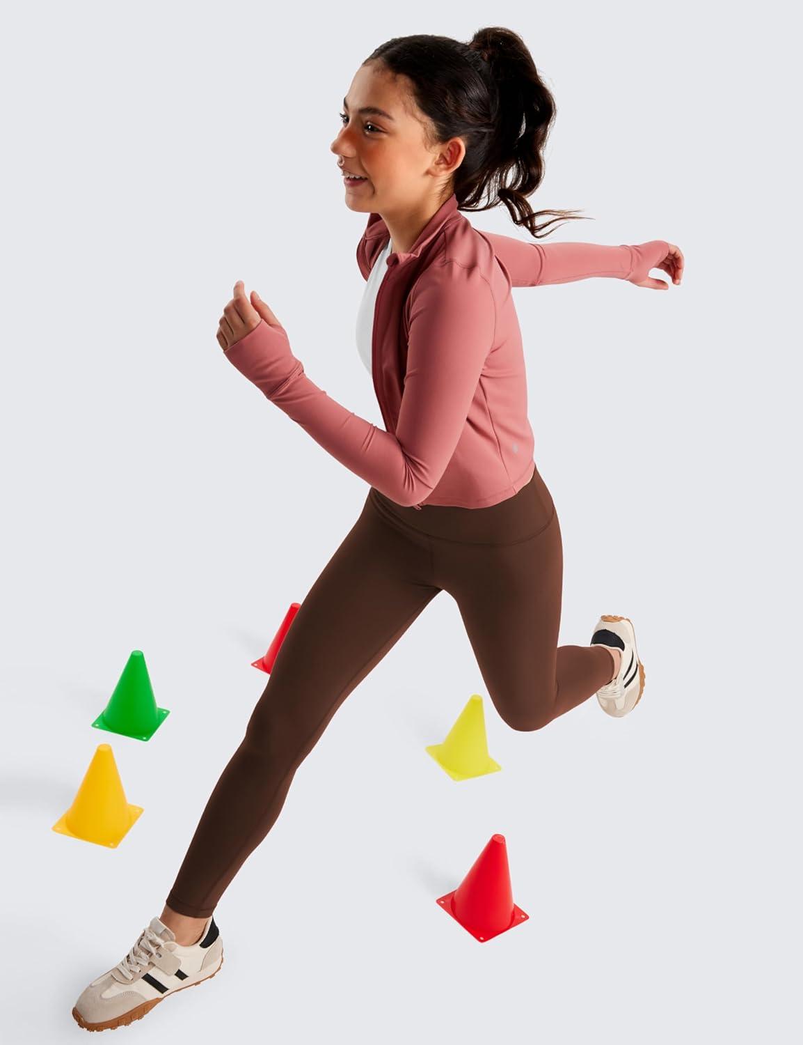 imageCRZ YOGA Girls Butterluxe Full Length Yoga Leggings Athletic Sports Casual Pants High Waist Tights Kids TeenLava Brown