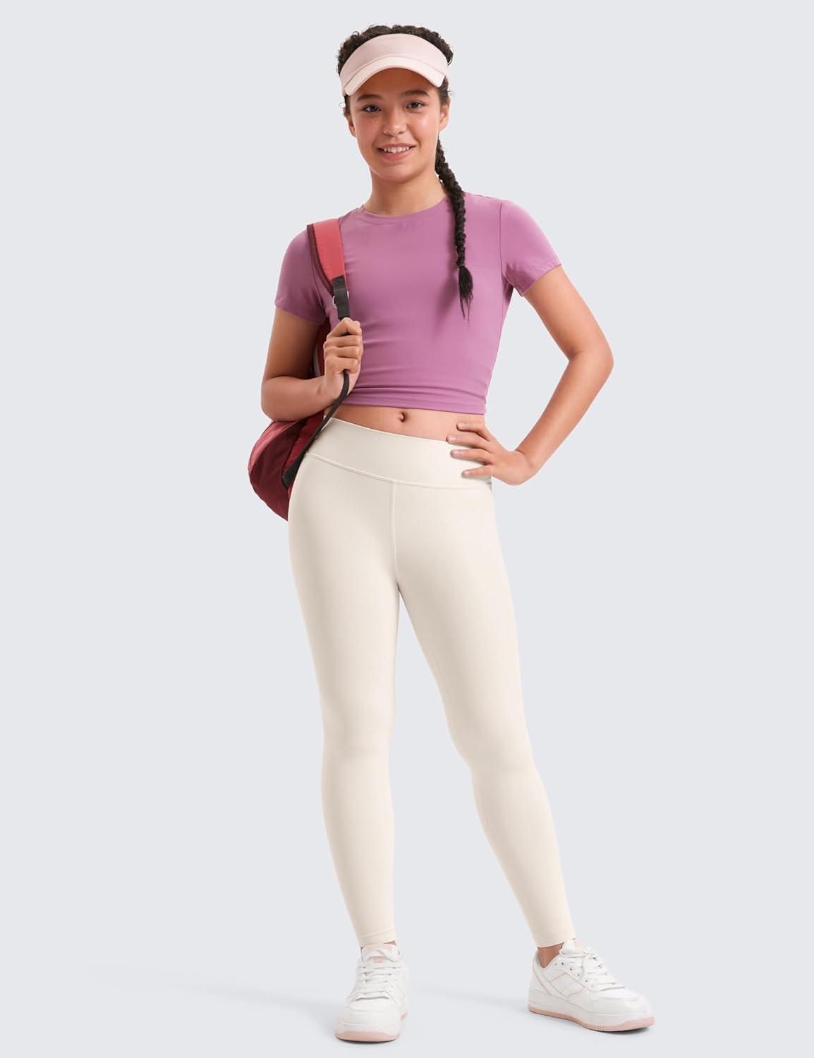 imageCRZ YOGA Girls Butterluxe Full Length Yoga Leggings Athletic Sports Casual Pants High Waist Tights Kids TeenMilky White