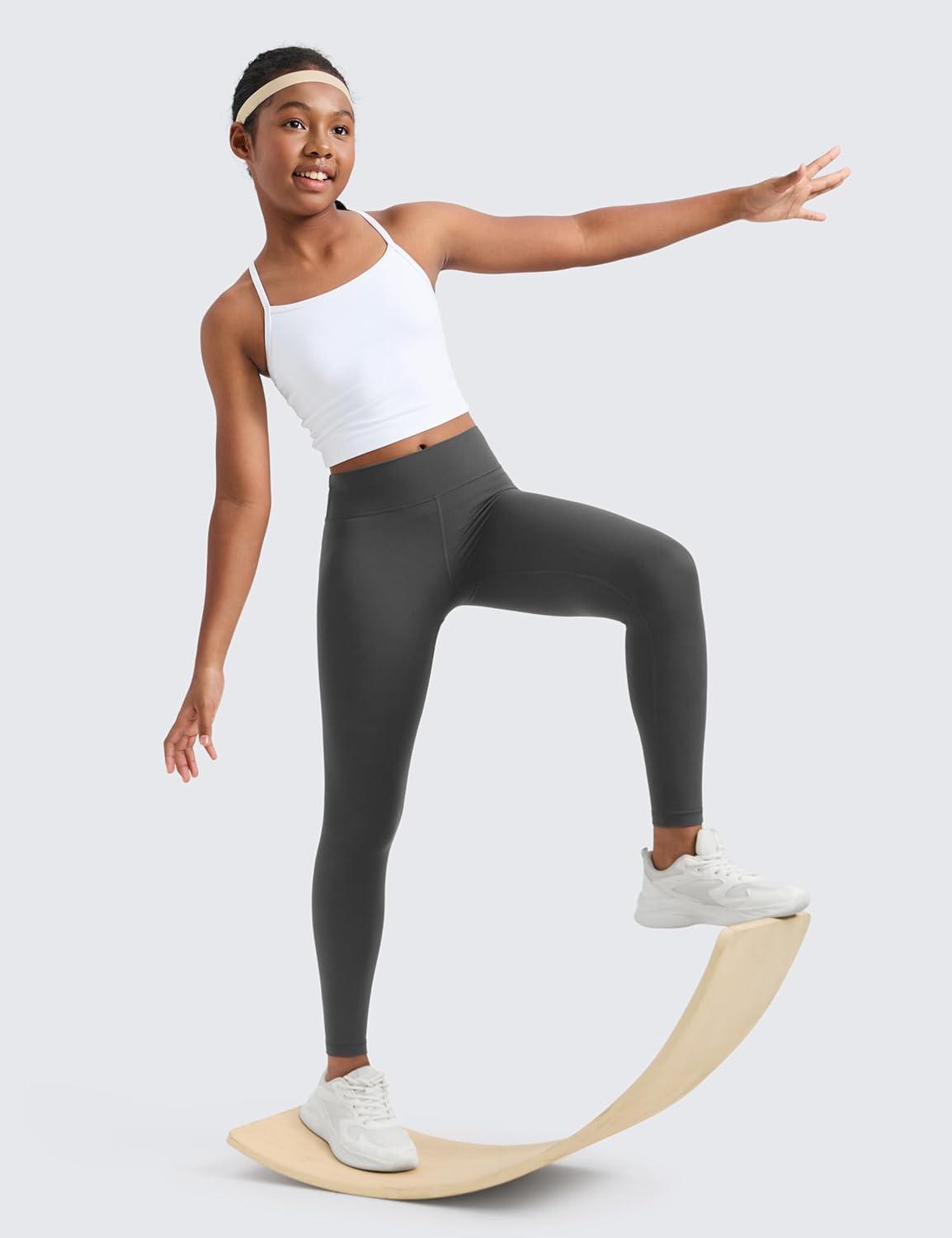 imageCRZ YOGA Girls Butterluxe Full Length Yoga Leggings Athletic Sports Casual Pants High Waist Tights Kids TeenMysterious Grey