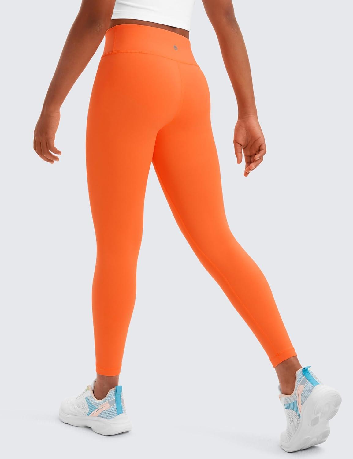 imageCRZ YOGA Girls Butterluxe Full Length Yoga Leggings Athletic Sports Casual Pants High Waist Tights Kids TeenNeon Orange