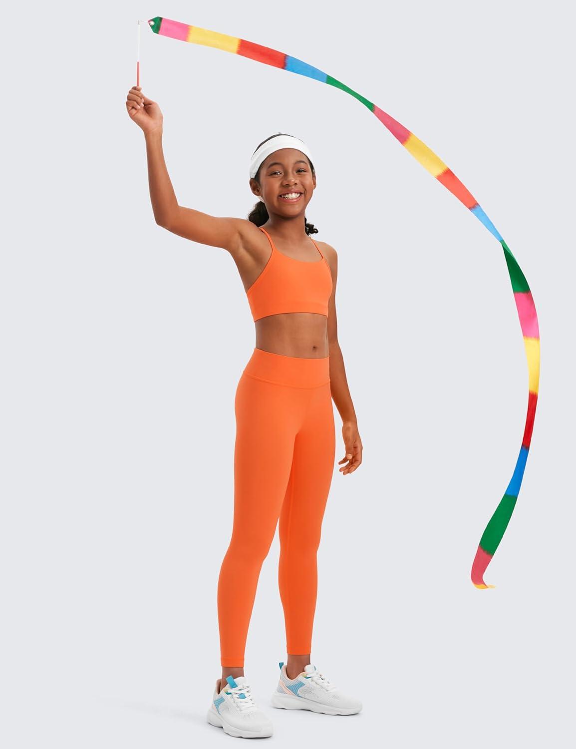 imageCRZ YOGA Girls Butterluxe Full Length Yoga Leggings Athletic Sports Casual Pants High Waist Tights Kids TeenNeon Orange