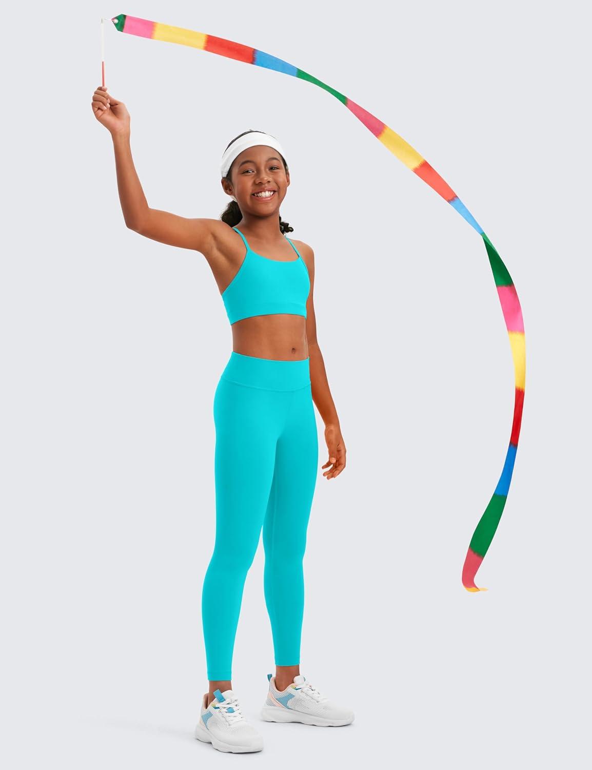 imageCRZ YOGA Girls Butterluxe Full Length Yoga Leggings Athletic Sports Casual Pants High Waist Tights Kids TeenNeon Spectral Blue