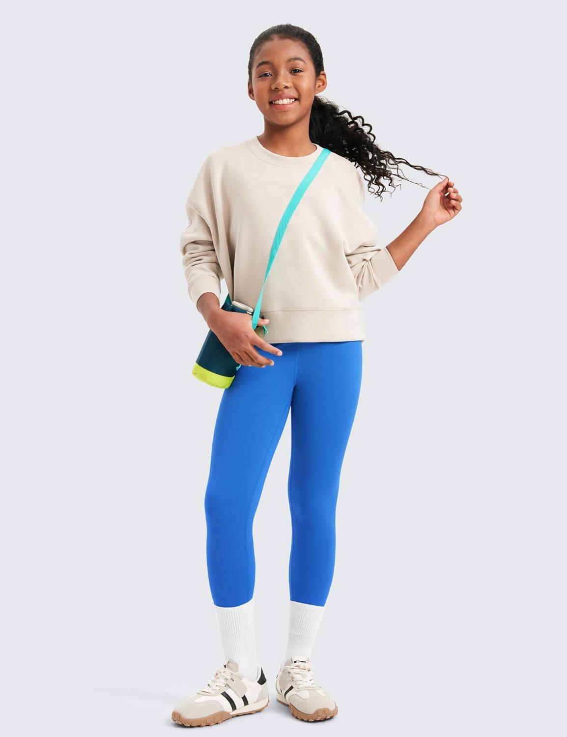 imageCRZ YOGA Girls Butterluxe Full Length Yoga Leggings Athletic Sports Casual Pants High Waist Tights Kids TeenSparkle Blue