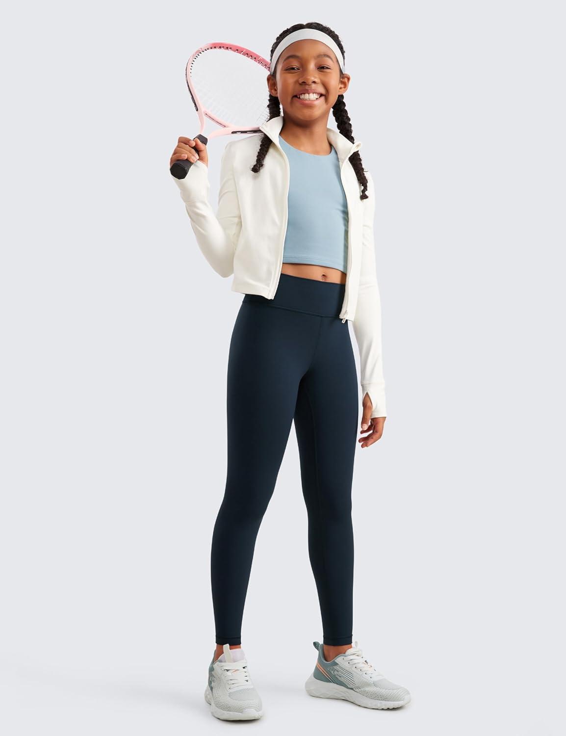 imageCRZ YOGA Girls Butterluxe Full Length Yoga Leggings Athletic Sports Casual Pants High Waist Tights Kids TeenTwilight Blue