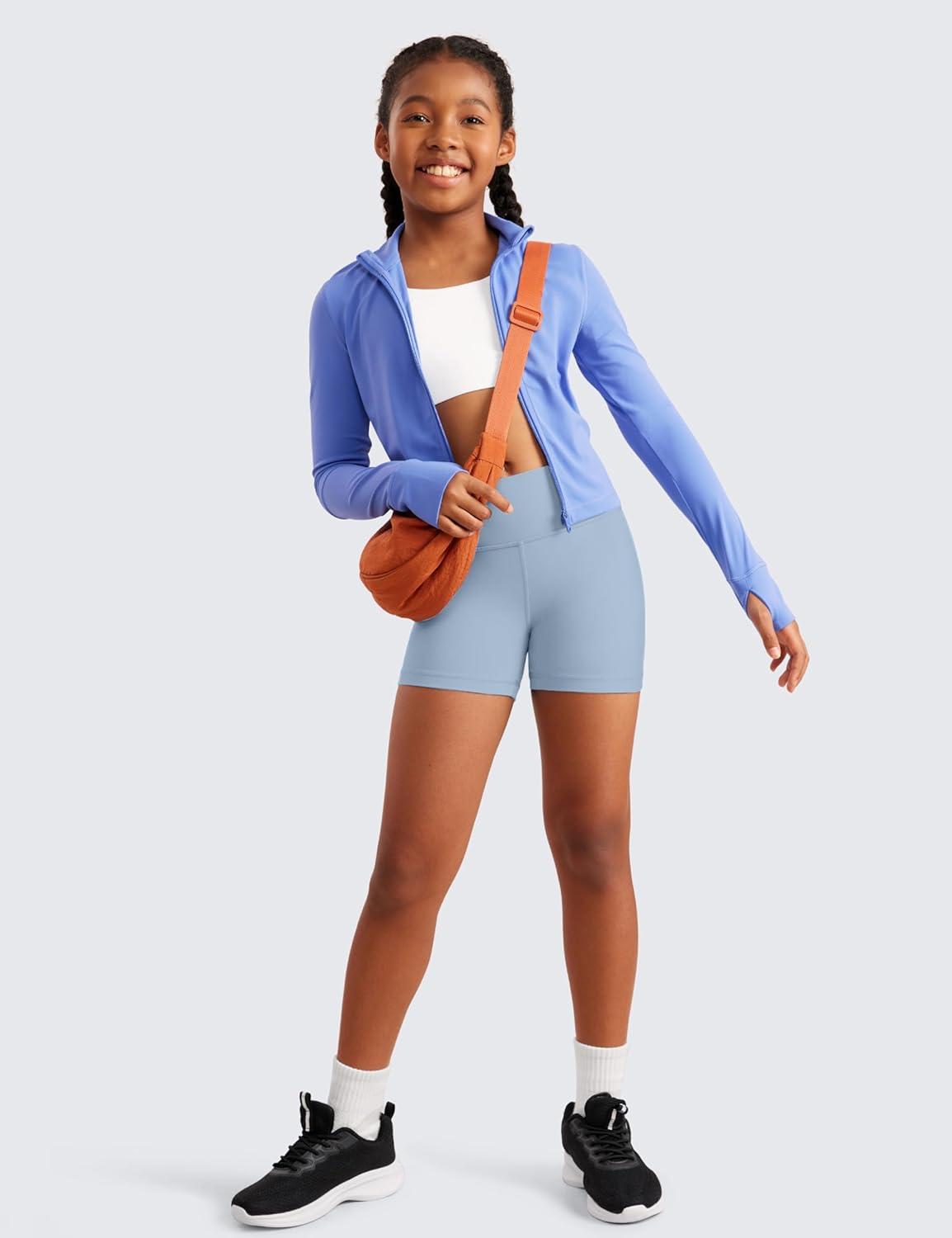 imageCRZ YOGA Girls Butterluxe High Waist Athletic Biker Shorts Dance Yoga Casual Kids Teen SummerCambric Blue