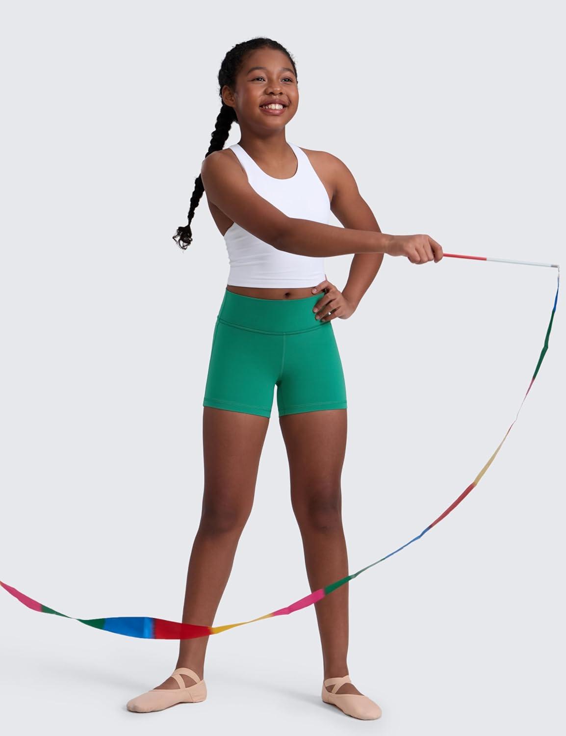 imageCRZ YOGA Girls Butterluxe High Waist Athletic Biker Shorts Dance Yoga Casual Kids Teen SummerCascadia Green