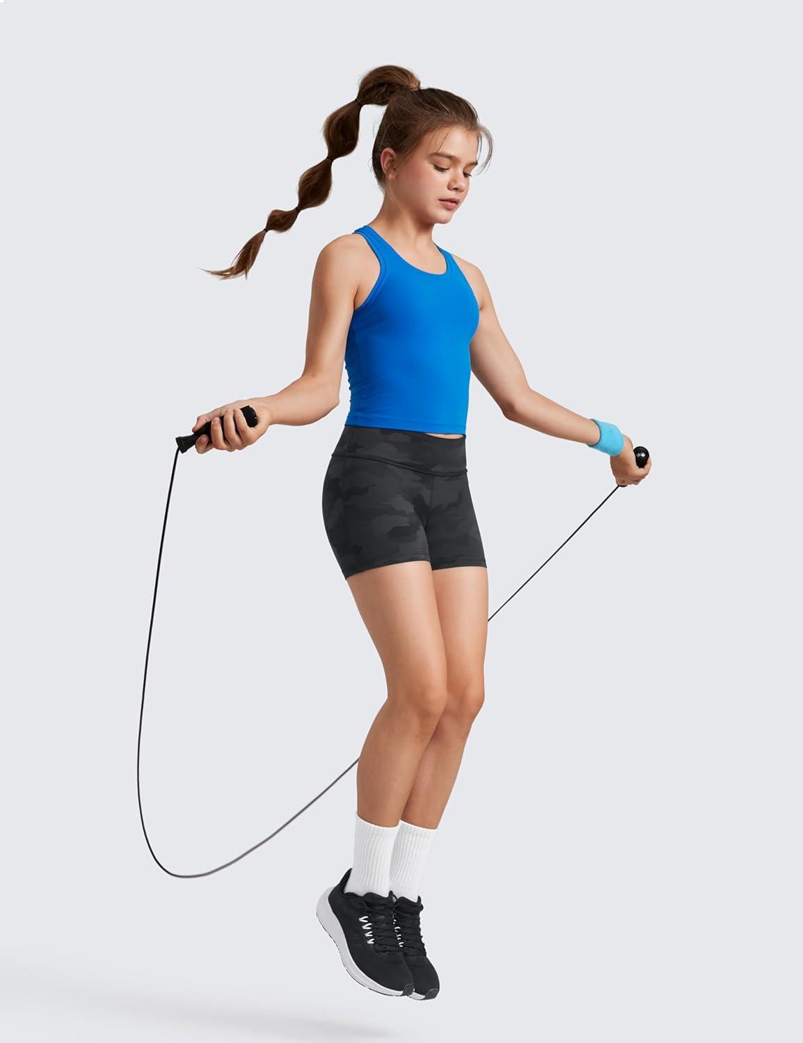 imageCRZ YOGA Girls Butterluxe High Waist Athletic Biker Shorts Dance Yoga Casual Kids Teen SummerDark Grey Camouflage 2