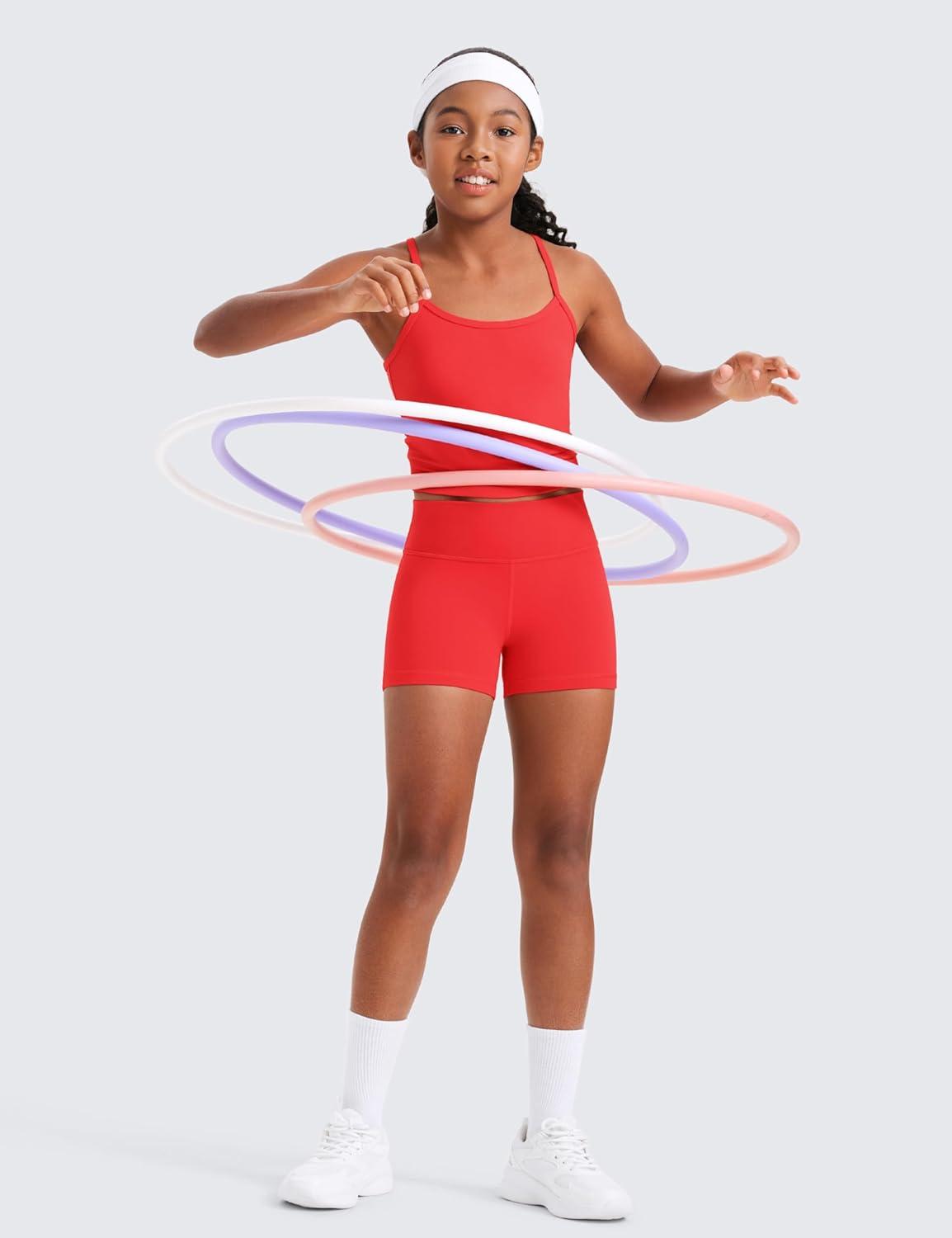 imageCRZ YOGA Girls Butterluxe High Waist Athletic Biker Shorts Dance Yoga Casual Kids Teen SummerDeep Red